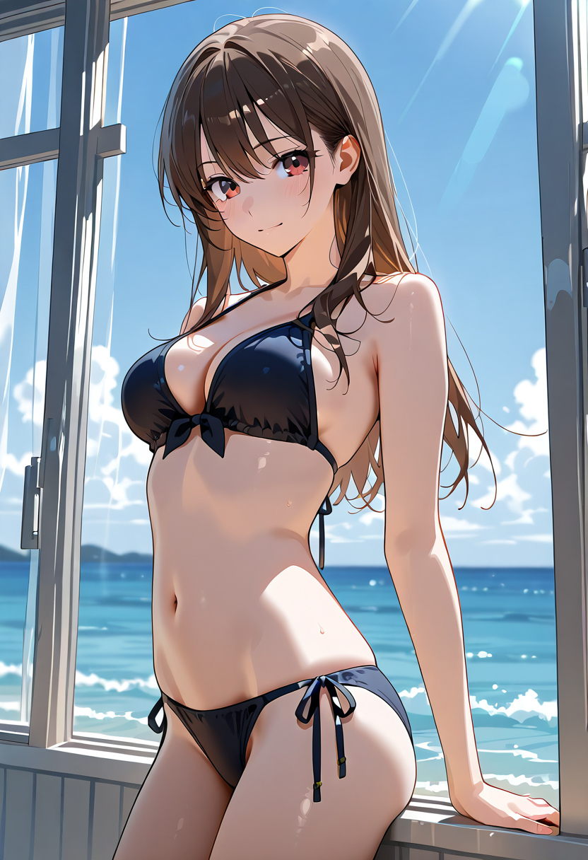 海辺の窓辺で微笑む少女 #美少女 #アニメ調 #笑顔