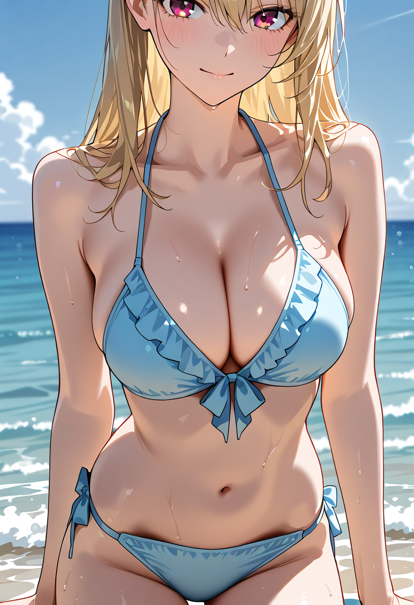青いビキニの美少女、夏の海ポートレート #水着 #ビキニ #美少女