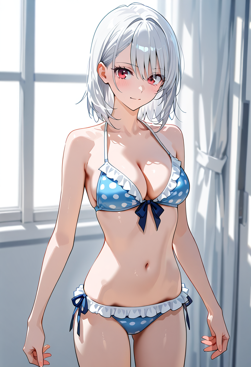 白髪の美少女、爽やかな水色ビキニポートレート #美少女 #アニメ #かわいい