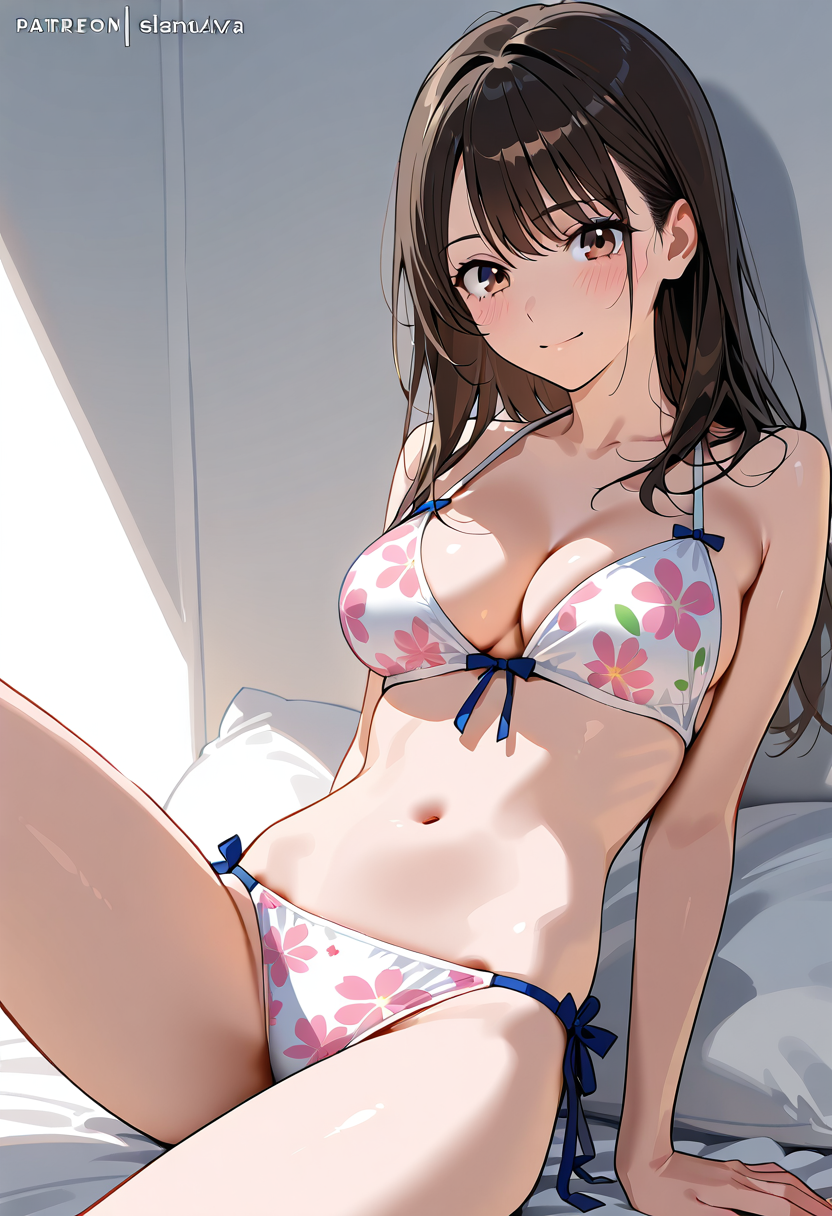 花柄ビキニの黒髪美少女ポートレート #美少女 #アニメ調 #笑顔