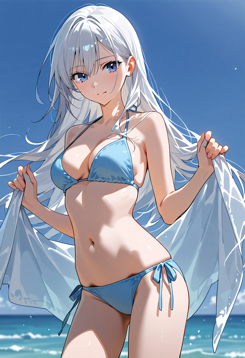 白髪美少女のビーチポートレート #美少女 #アニメ調 #かわいい