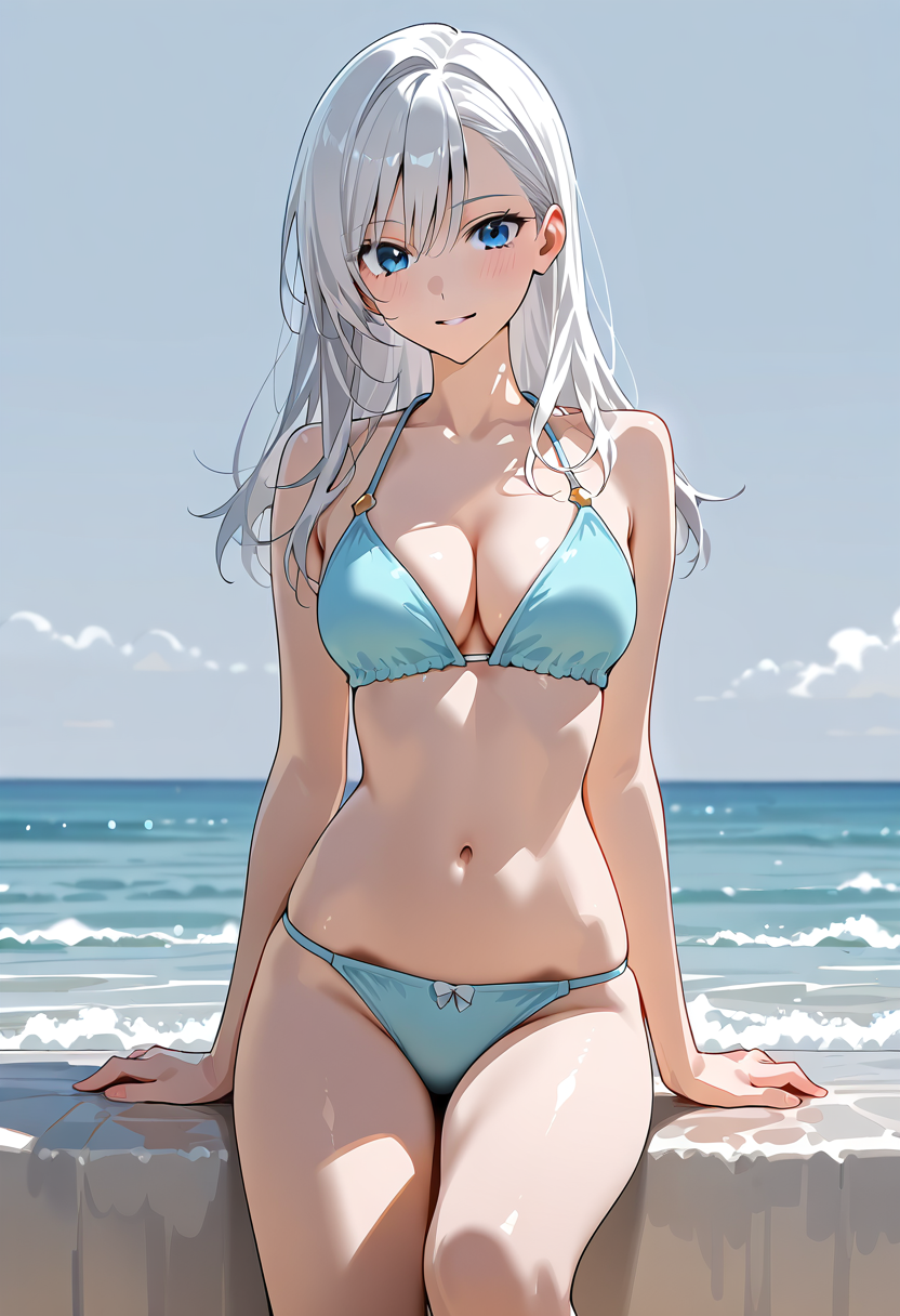 白髪の美少女が輝く海辺のポートレート #水着 #美少女 #かわいい