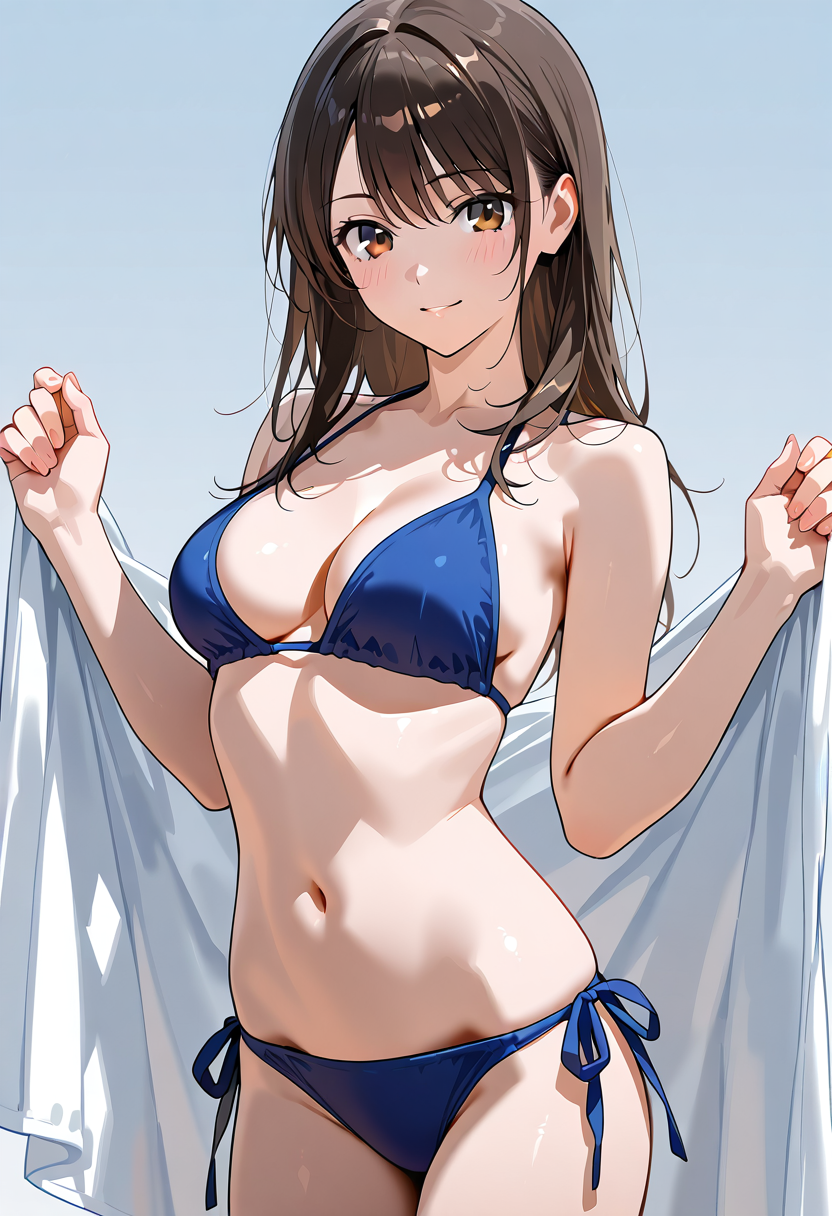 青いビキニの美少女ポートレート #アニメ #美少女 #イラスト
