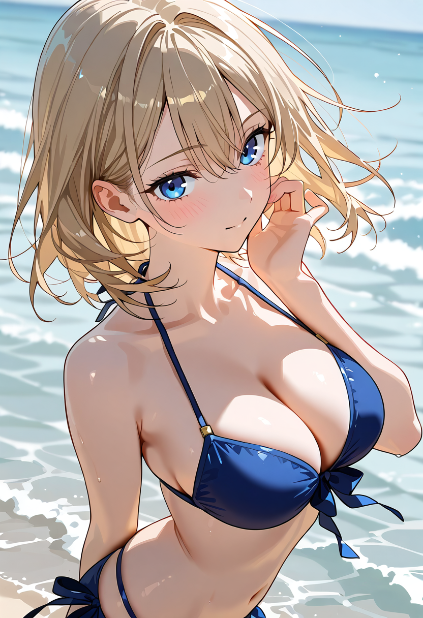 海辺で微笑む金髪美少女のポートレート #美少女 #アニメ調 #かわいい
