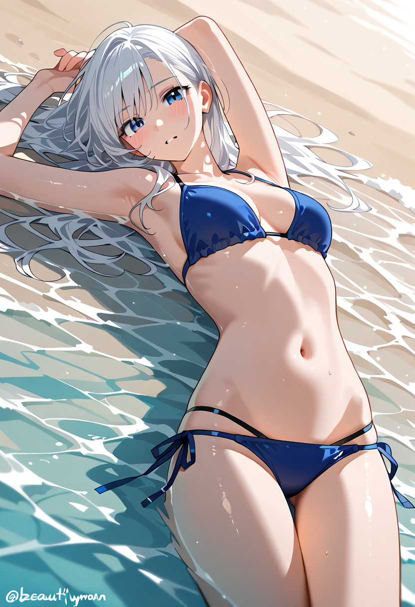 紺色ビキニのAI美少女イラスト #水着 #ビキニ #美少女