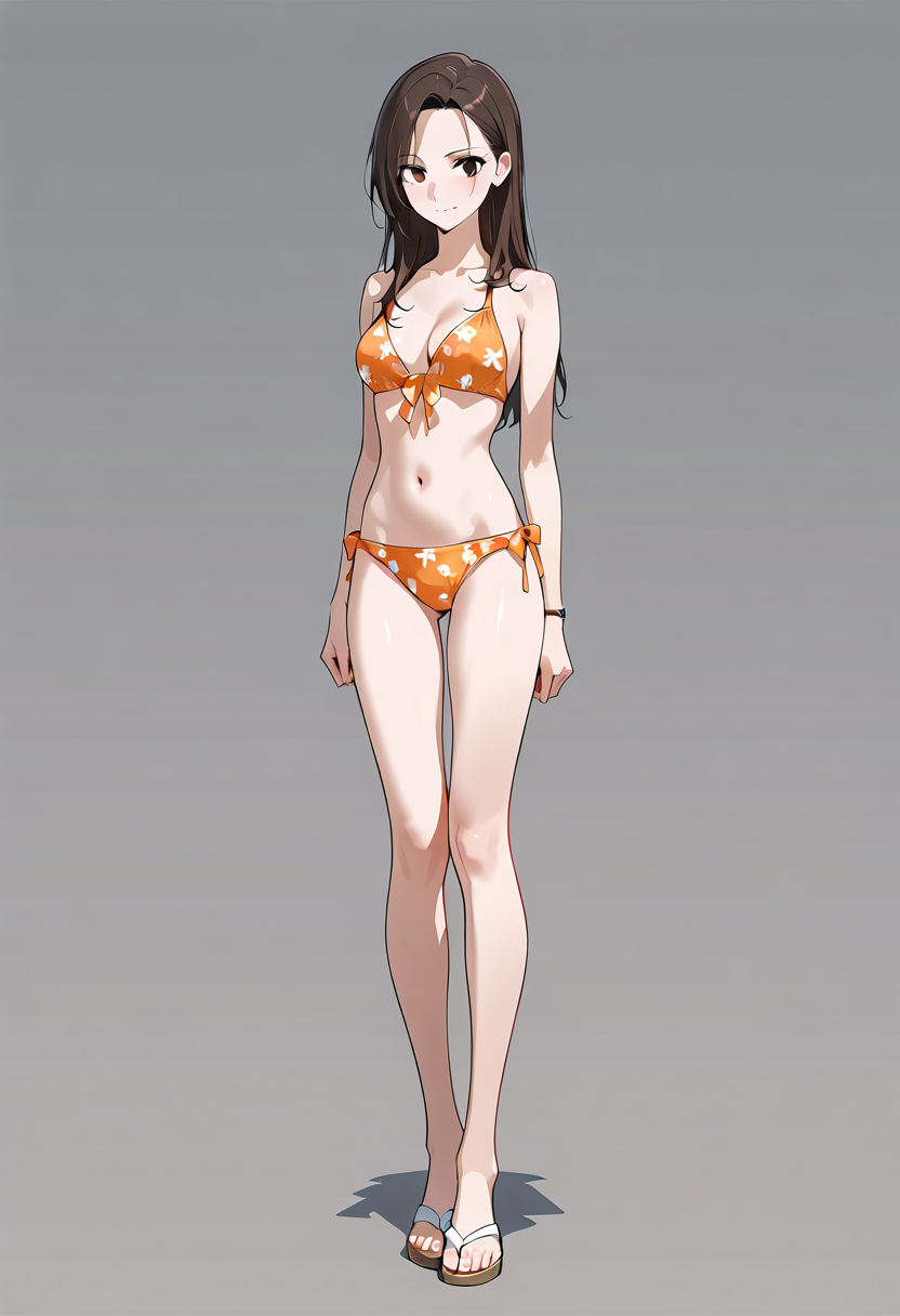 オレンジ花柄ビキニのスタイリッシュポートレート #美少女 #ファッション #モデル