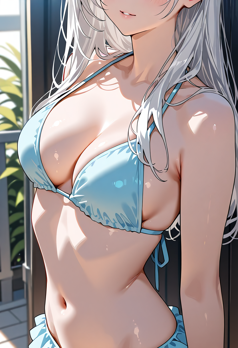 窓辺の柔らかな陽差し、銀髪の優雅なポートレート #美少女 #下着 #セクシー