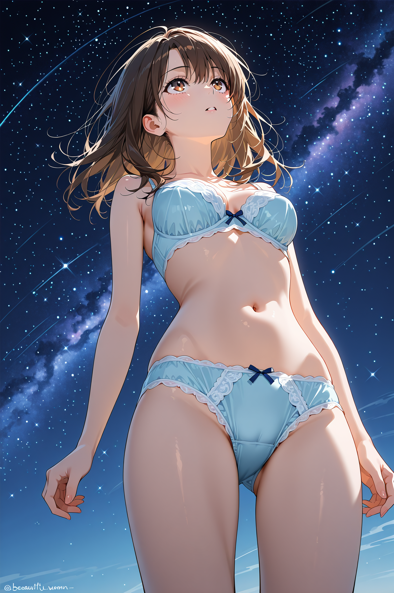 星空を見上げる水着姿のポートレート #美少女 #水着 #ビキニ