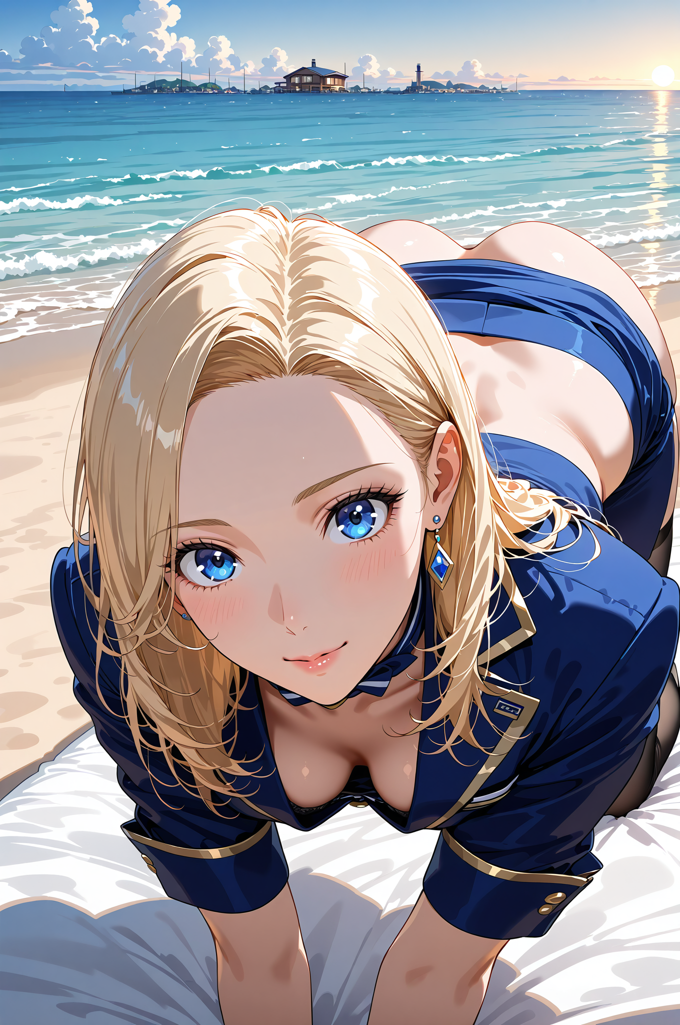 青い瞳の少女、海辺でのポートレート #アニメ #美少女 #空