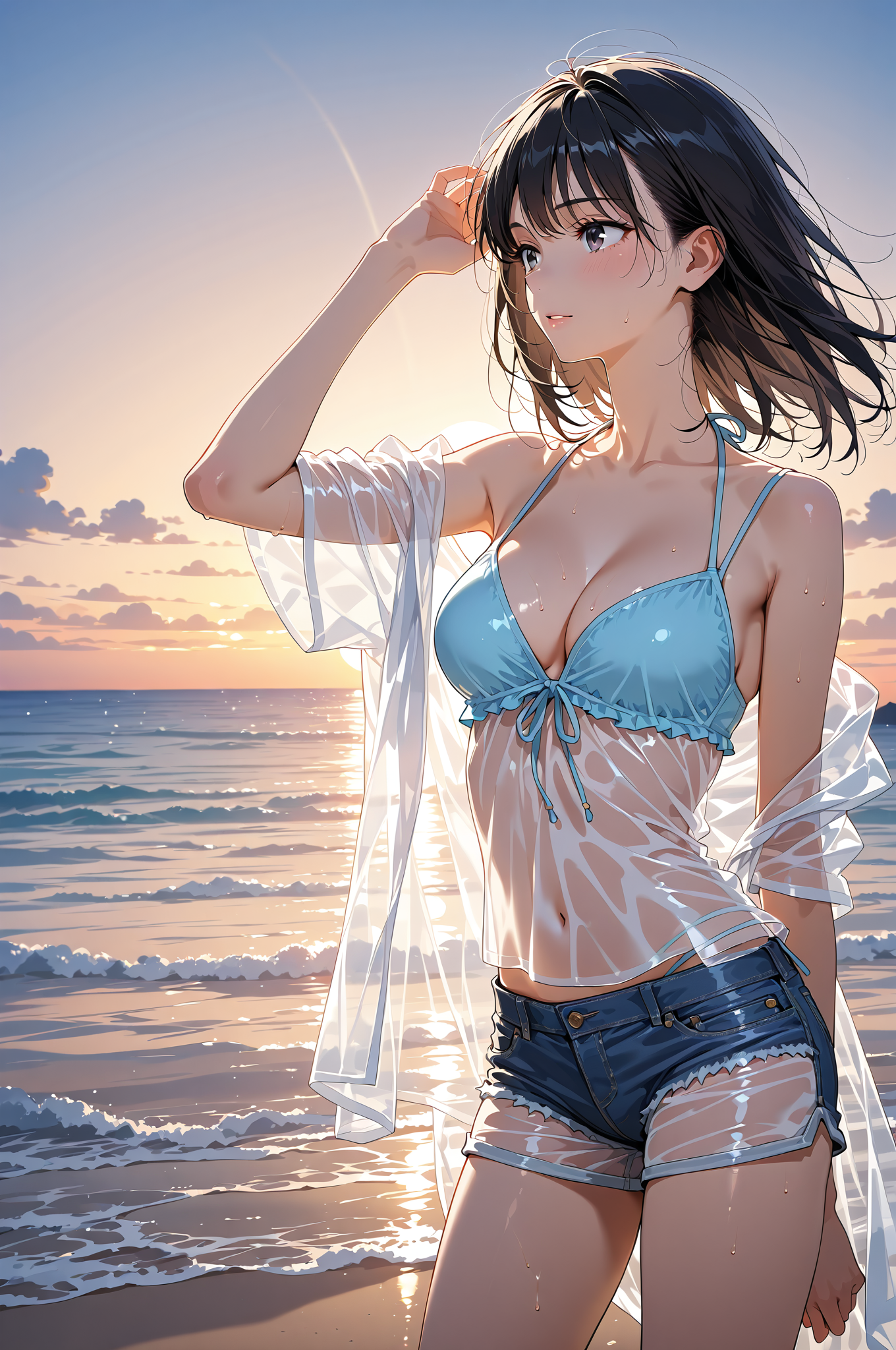 夕焼けビーチの清涼感ポートレート #美少女 #屋外 #青空