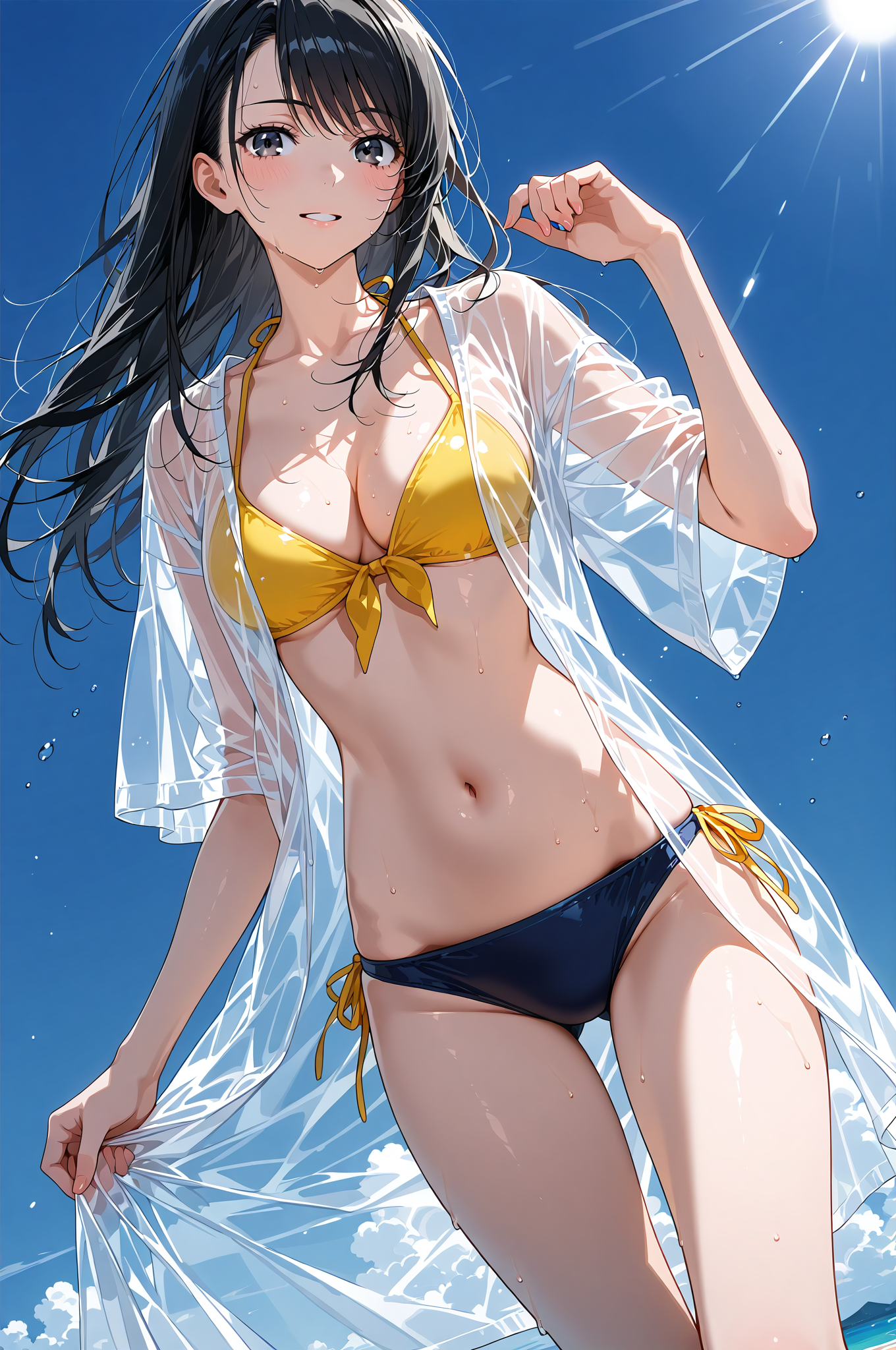 青空を背景にした水着姿のポートレート #美少女 #水着 #アニメ