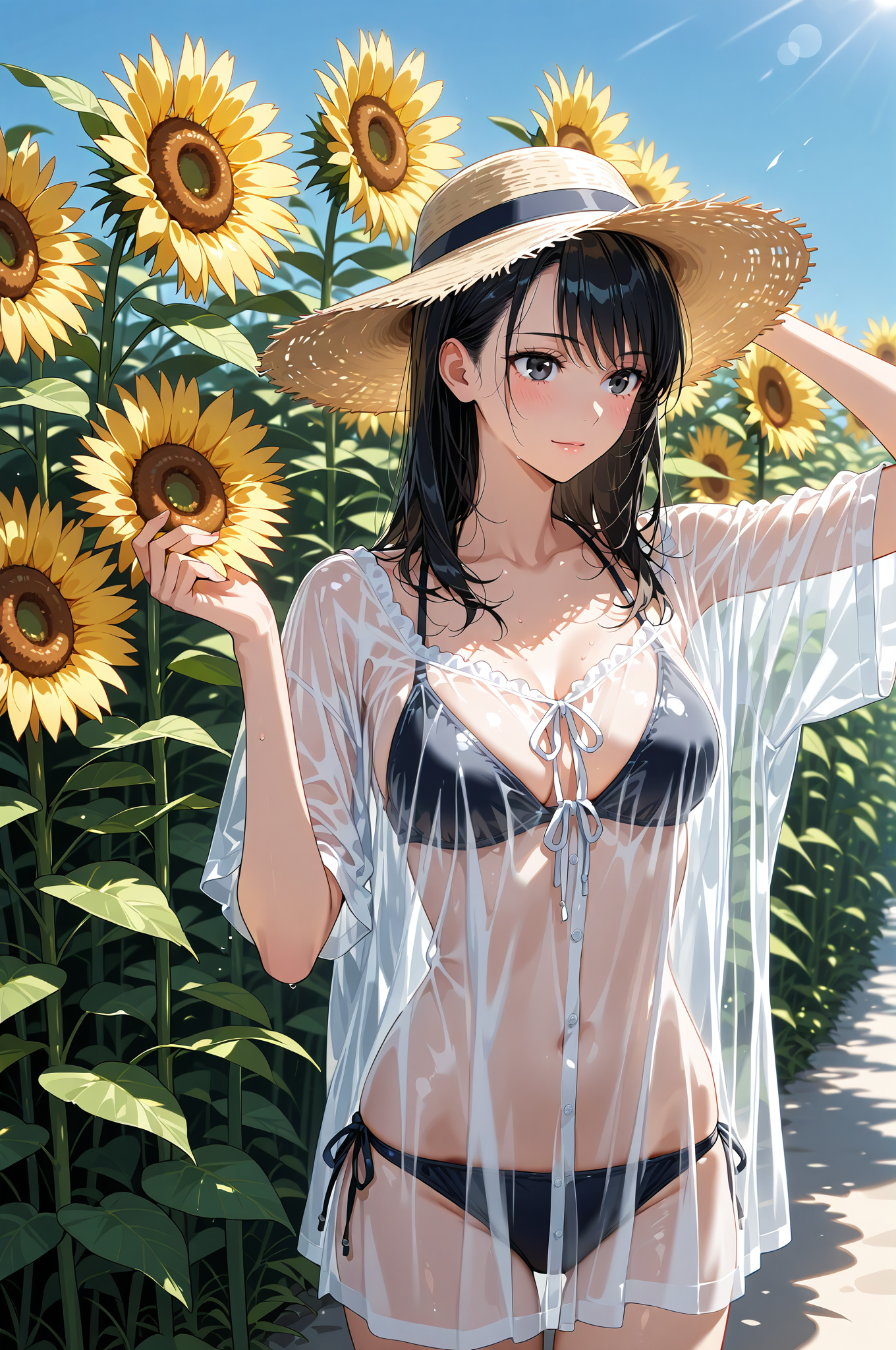 ひまわり畑の麦わら帽子ポートレート #美少女 #屋外 #帽子