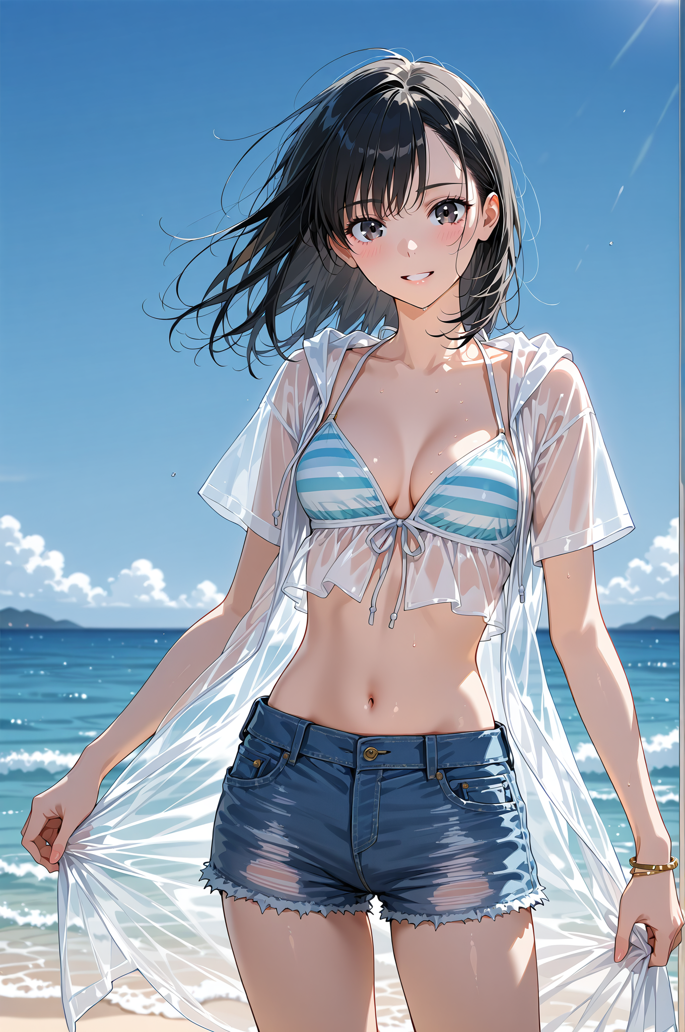 青空と海辺のアニメ調ポートレート #美少女 #屋外 #空