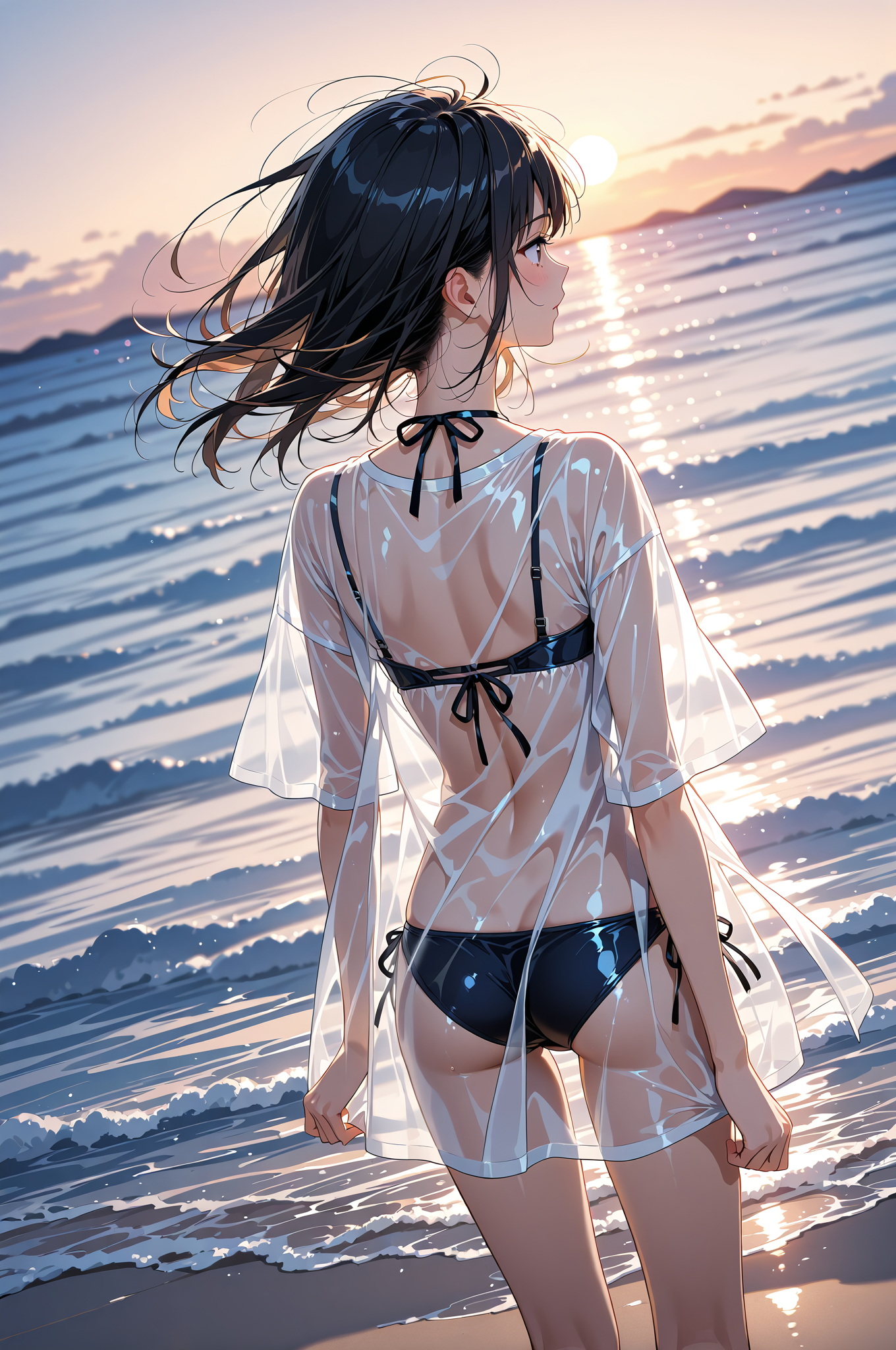 夕焼けビーチのポートレート #美少女 #屋外 #アニメ