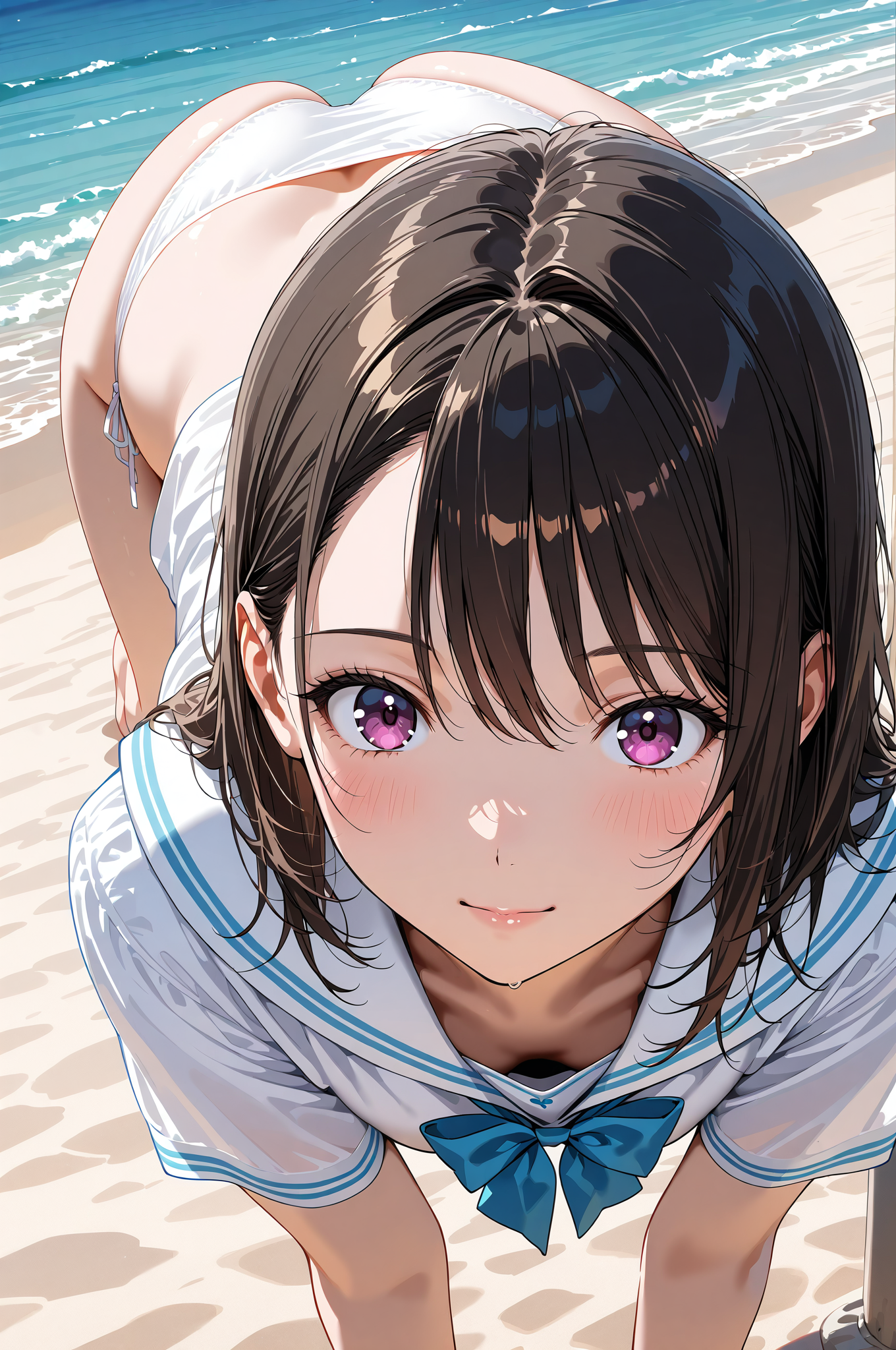 海辺のポートレート、紫眼の美少女 #アニメ調 #美少女 #かわいい