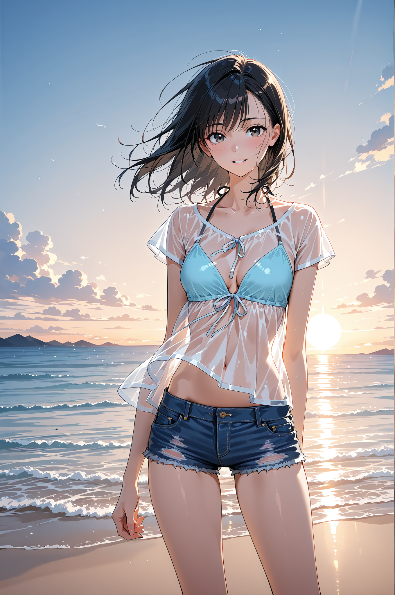 夕焼けビーチの透け感コーデ #美少女 #屋外 #撮影