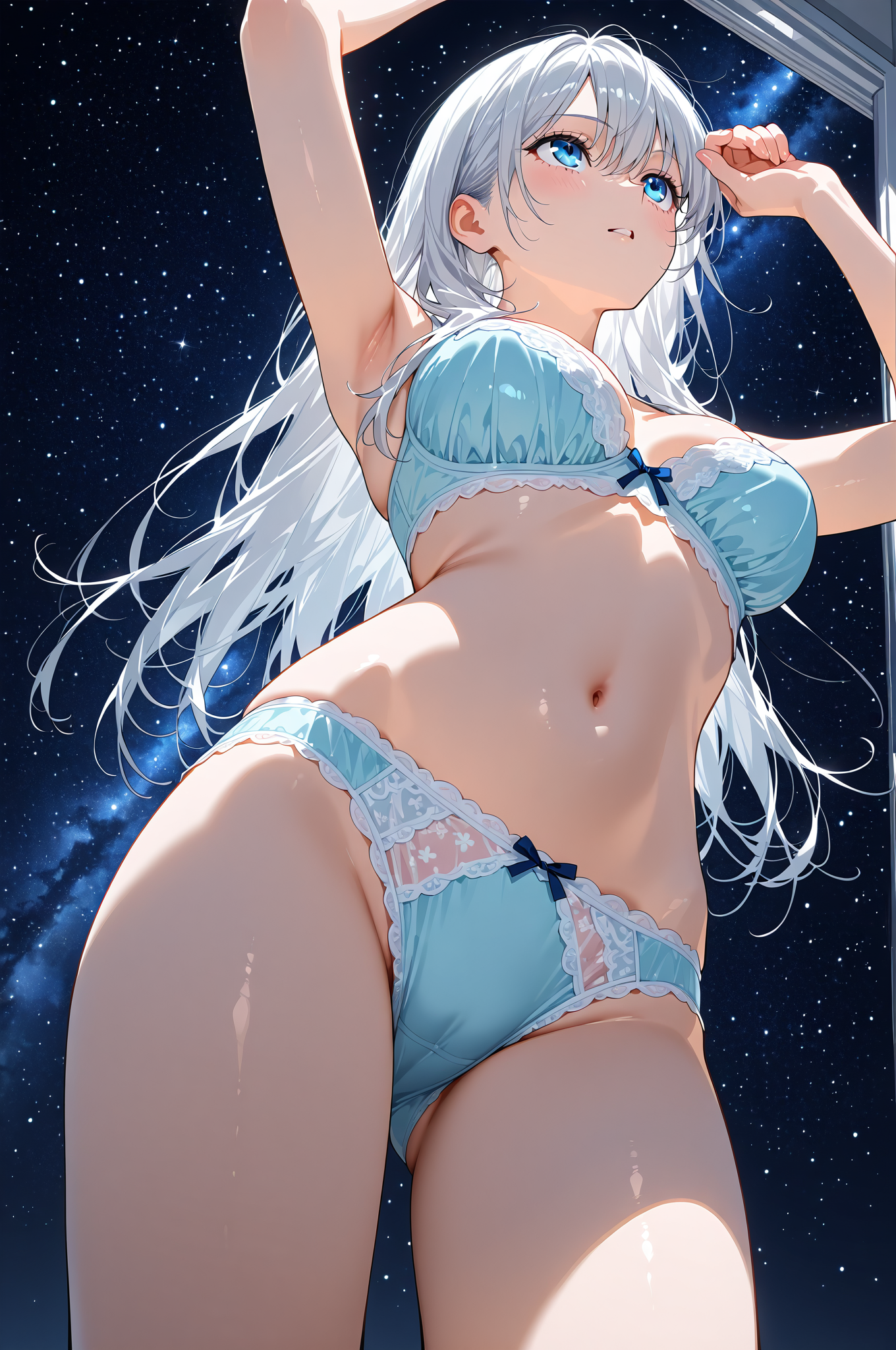 夜空を背に佇む白髪美少女のポートレート #美少女 #アニメ調 #かわいい