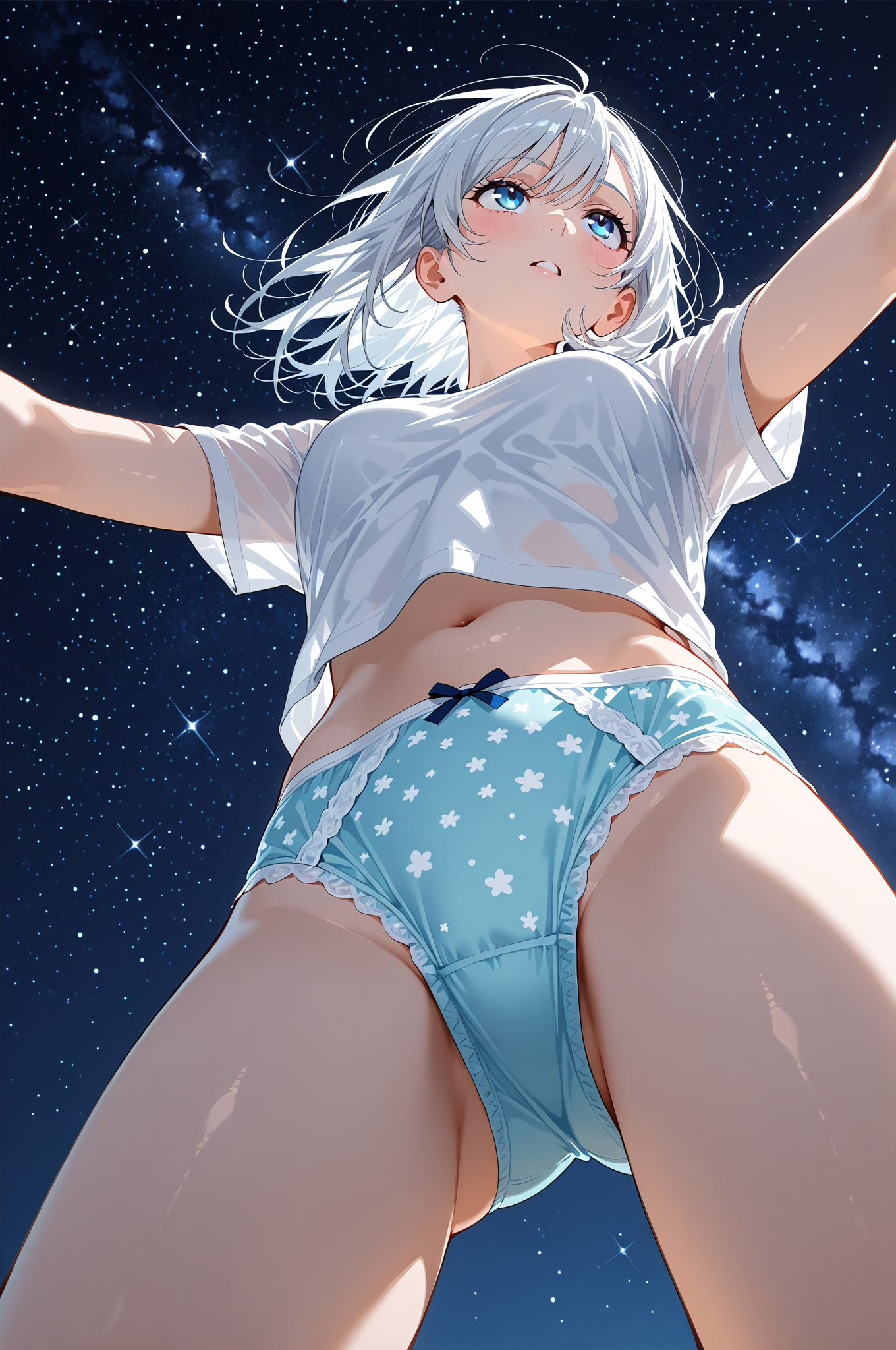 星空を仰ぐ白髪の少女 #美少女 #アニメ #かわいい