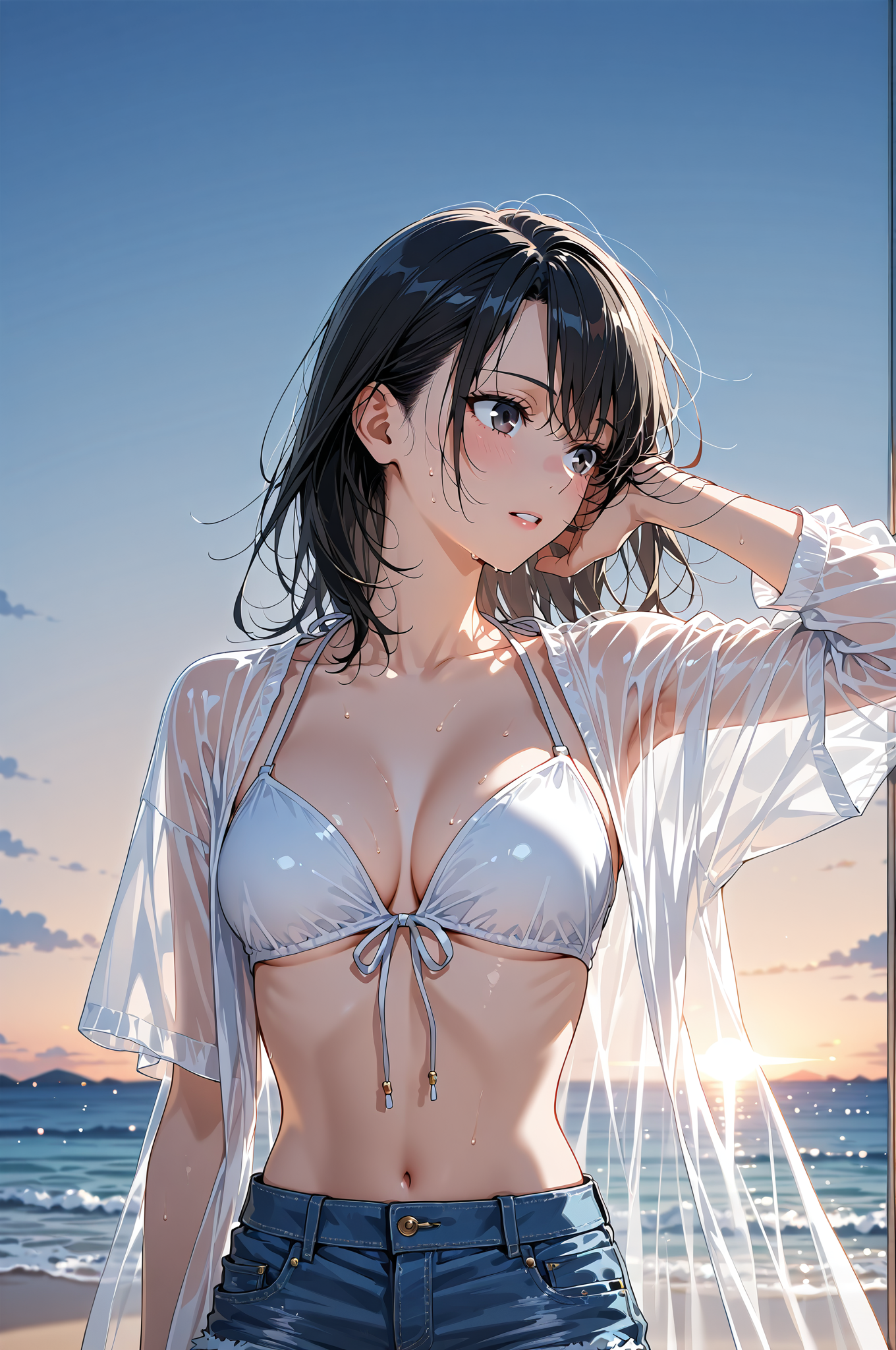白いシャツと青空の夏ポートレート #美少女 #アニメ調 #青空