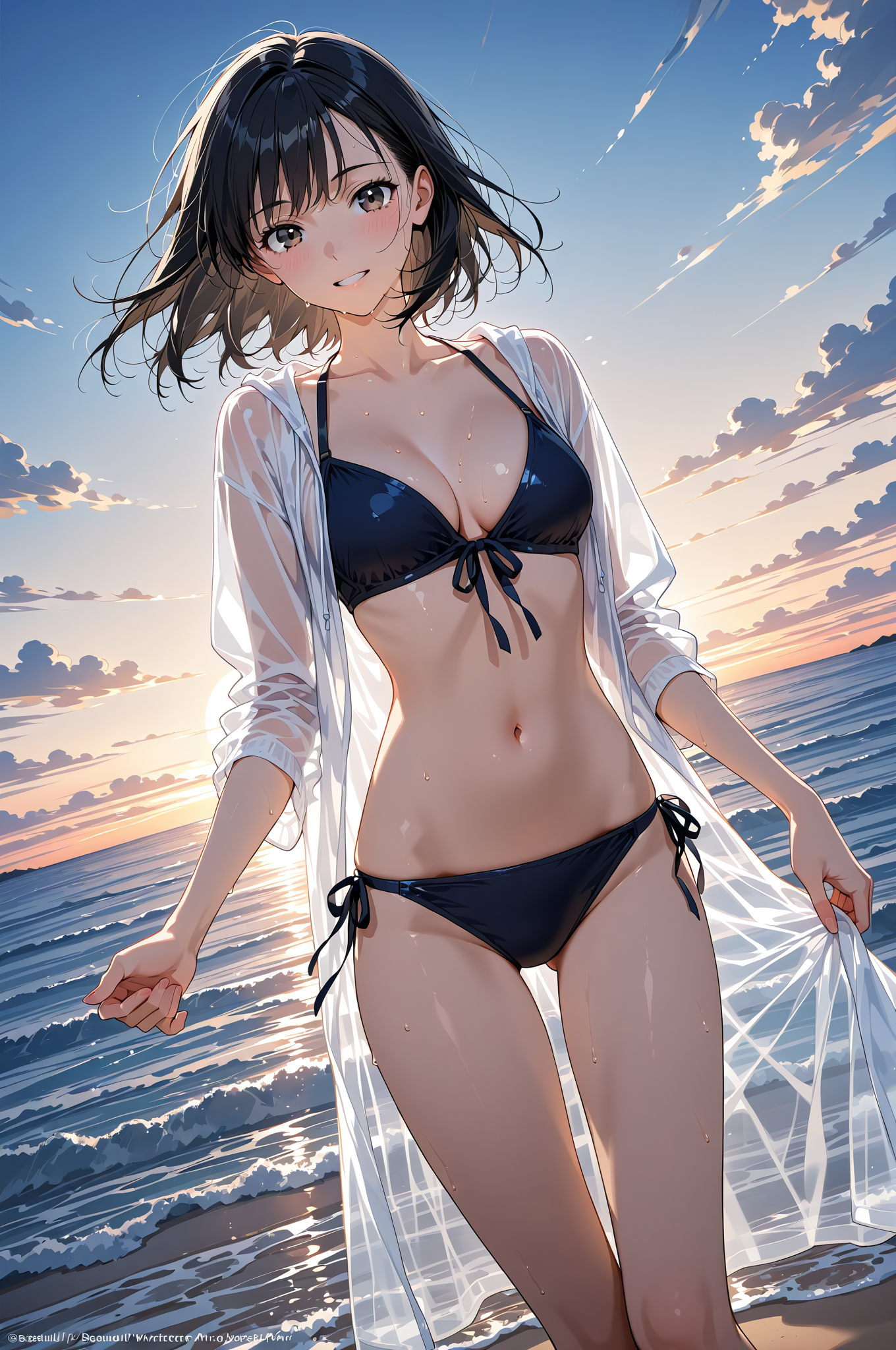 夕焼け海辺のポートレート #美少女 #アニメ調 #屋外