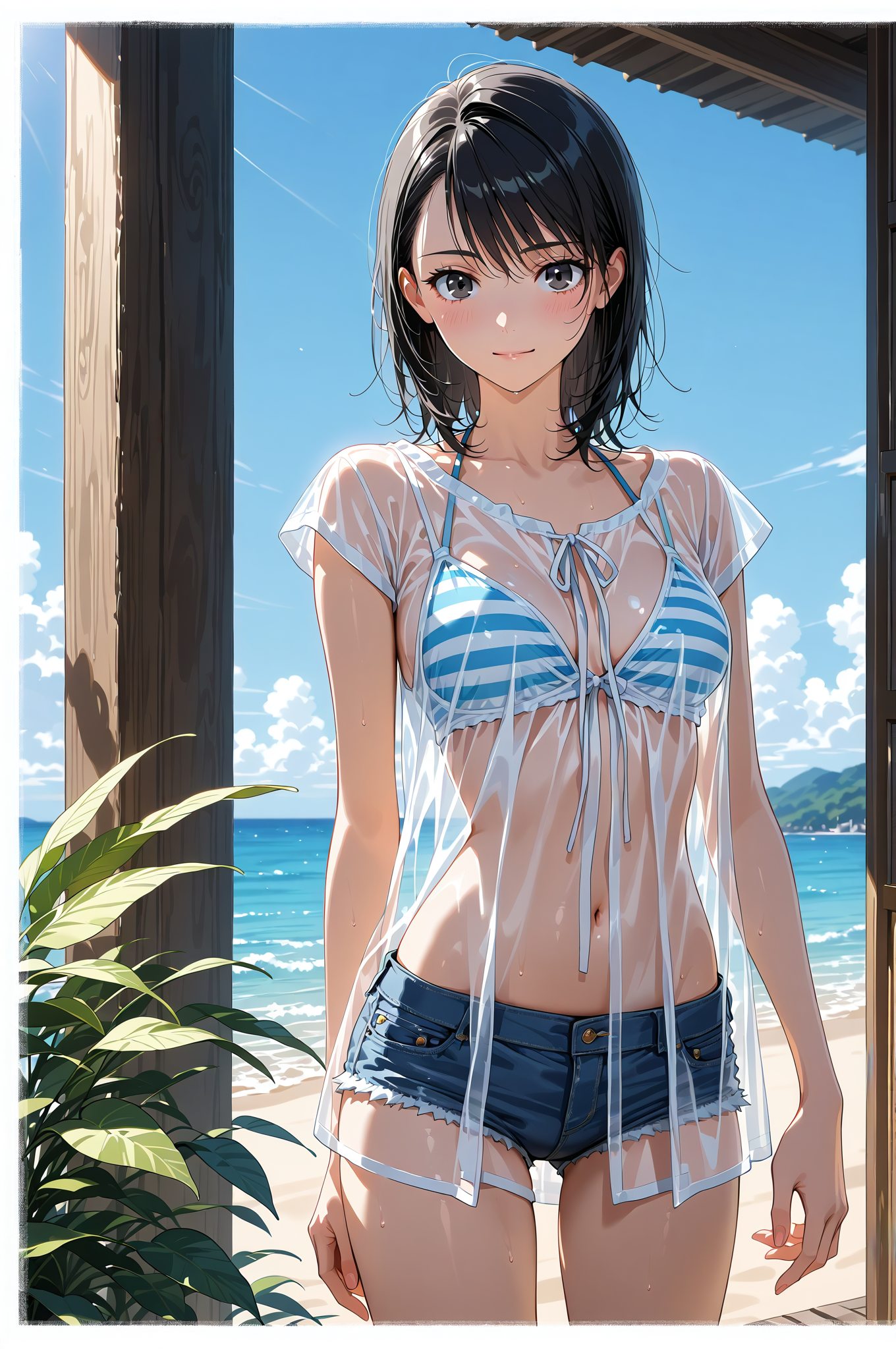 海辺のテラスで青空に映える少女 #美少女 #屋外 #青空