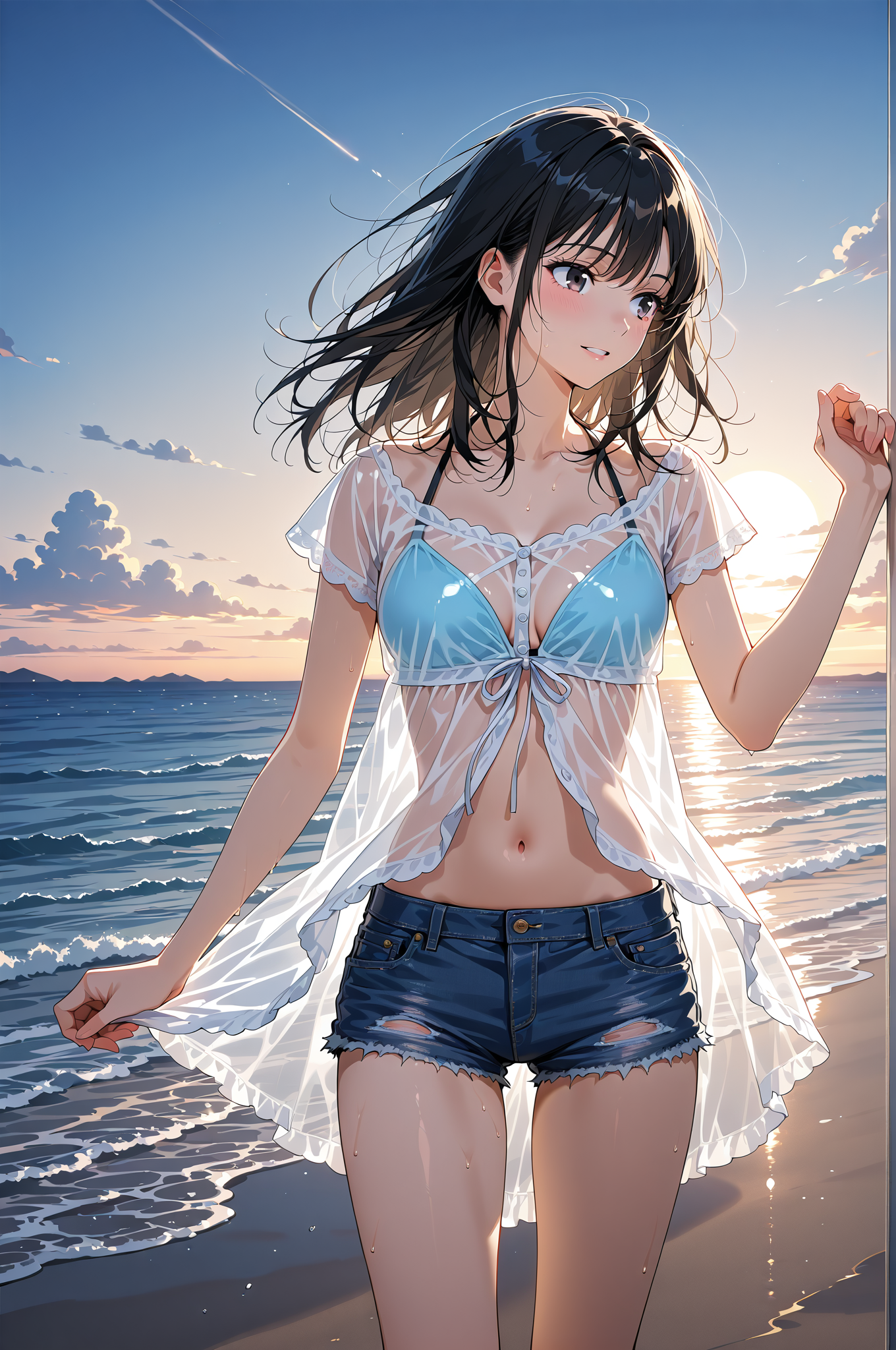 夕焼けビーチの爽やかポートレート #美少女 #アニメ #屋外