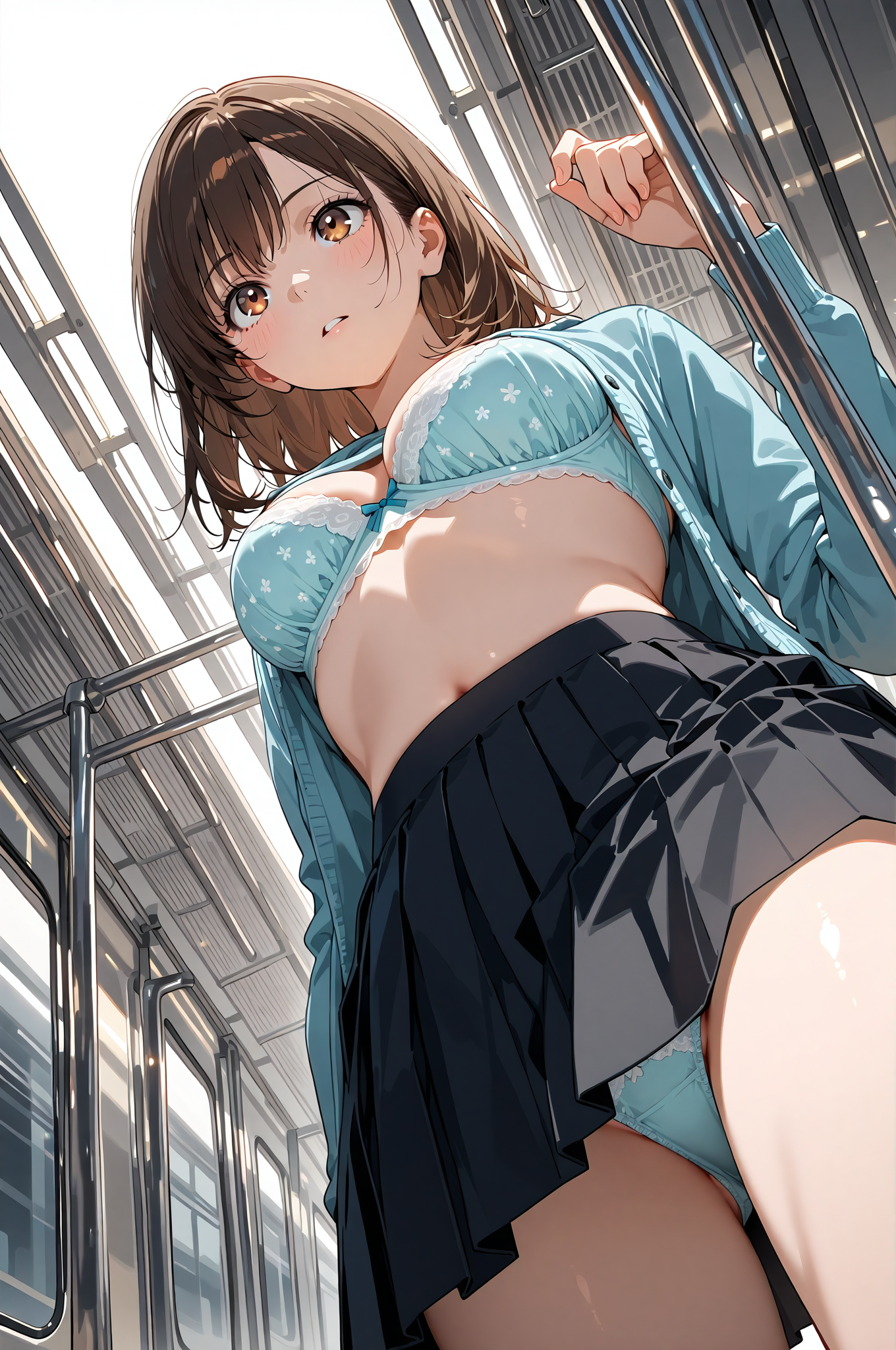 青い羽織と黒スカートの笑顔ポートレート #美少女 #アニメ調 #笑顔