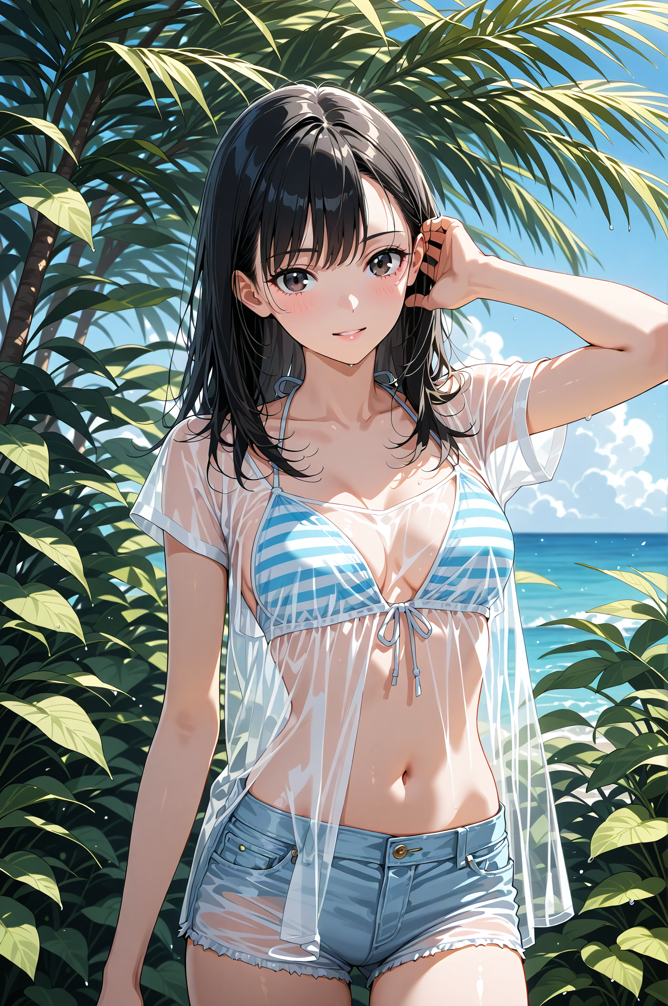 トロピカルビーチのポートレート、爽やかな笑顔 #美少女 #長髪 #屋外