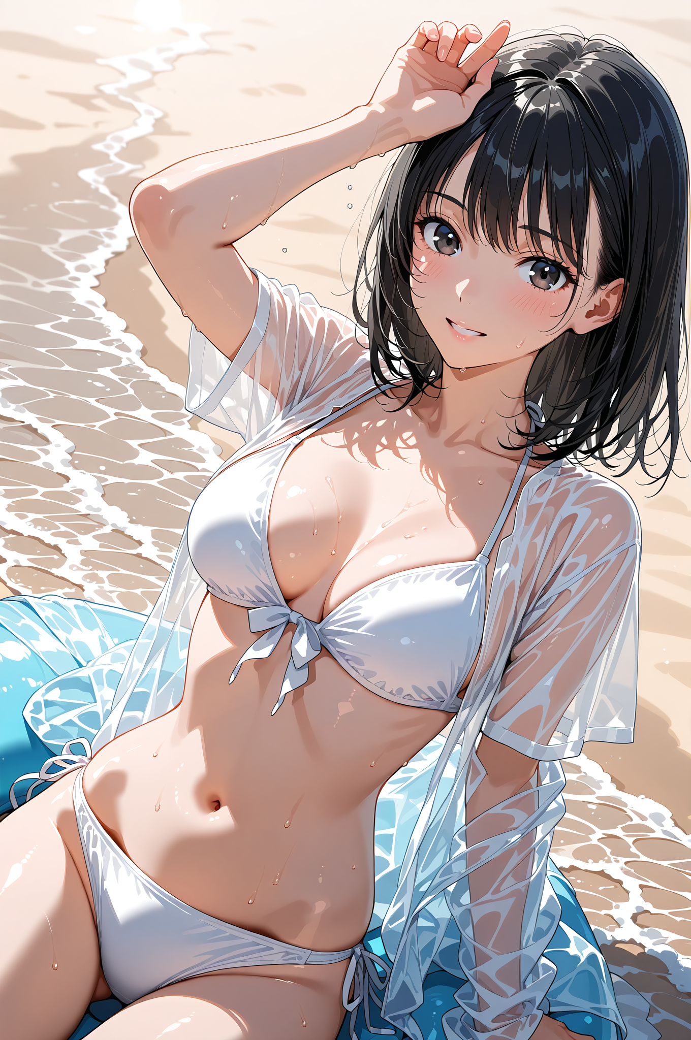 白いシャツと爽やかな笑顔のビーチポートレート #美少女 #アニメ #笑顔