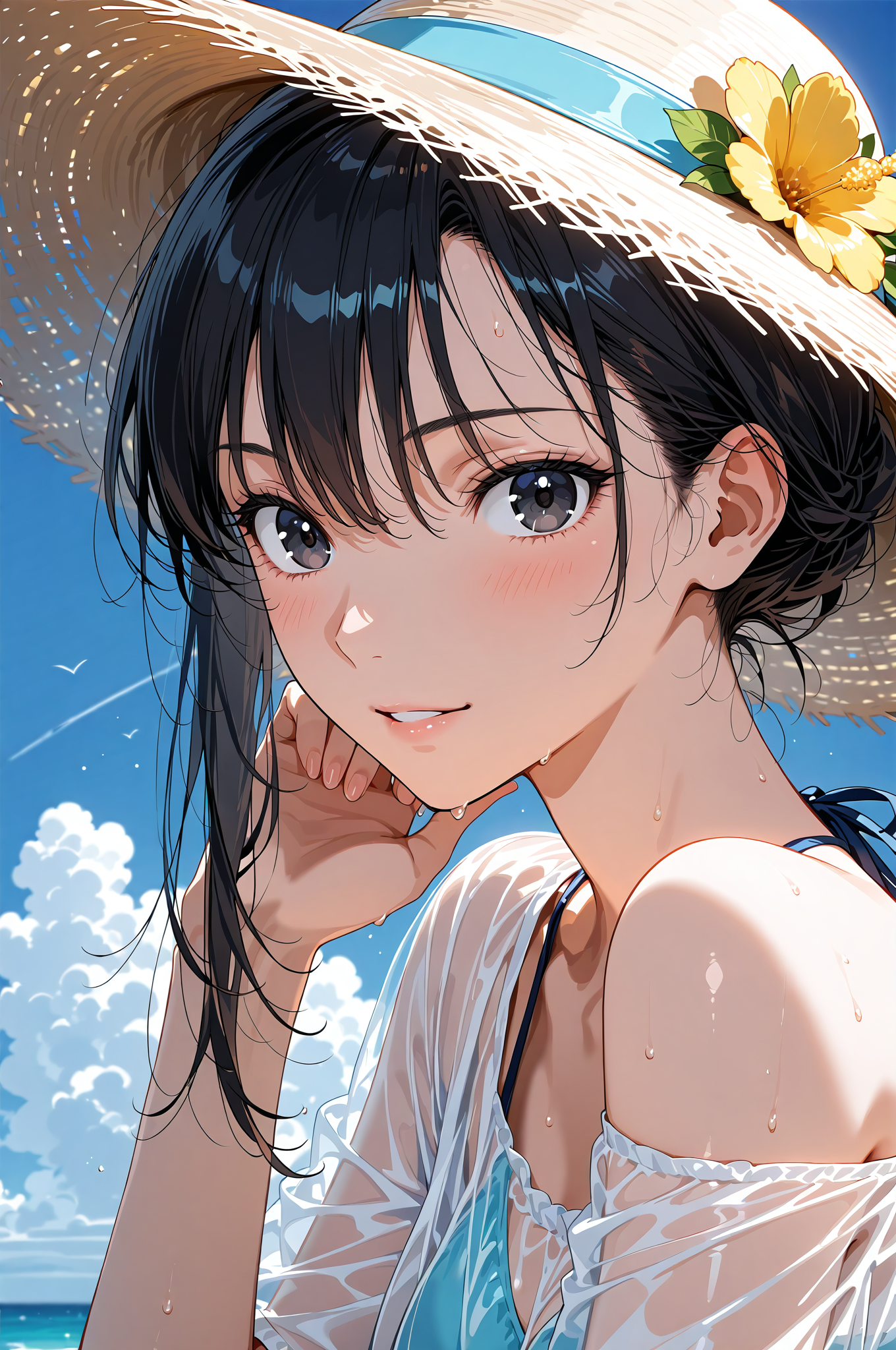 麦わら帽子と黄色い花、夏の海辺ポートレート #アニメ #帽子 #ファッション