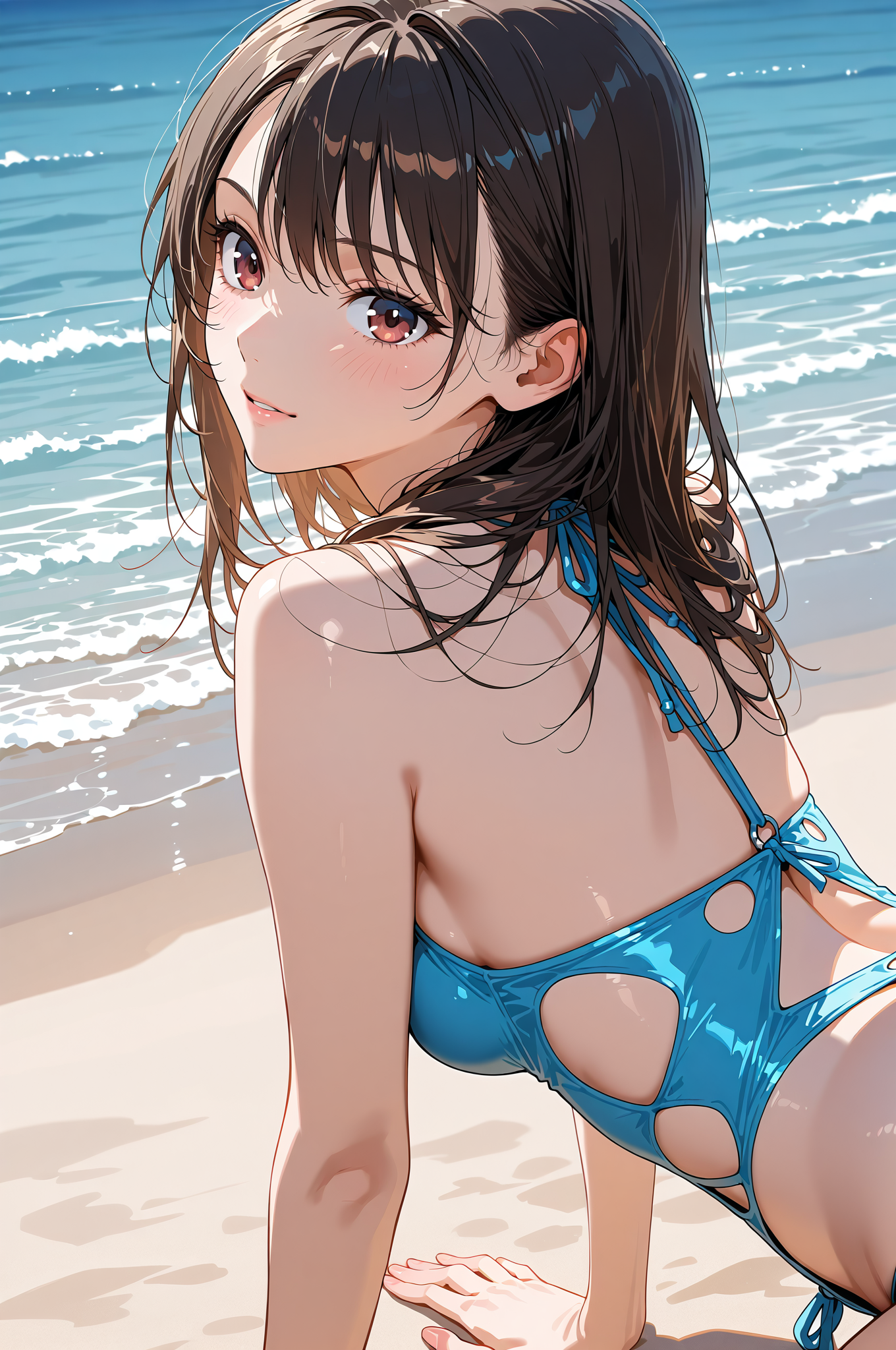 浜辺の青い水着ポートレート #美少女 #水着 #アニメ調