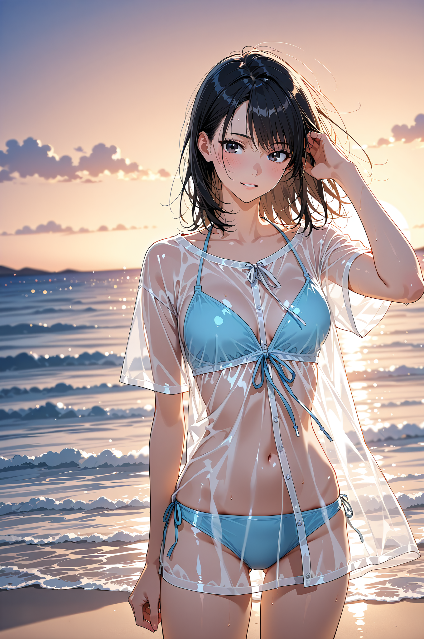 サンセットビーチでの爽やかなポートレート #美少女 #屋外 #青空