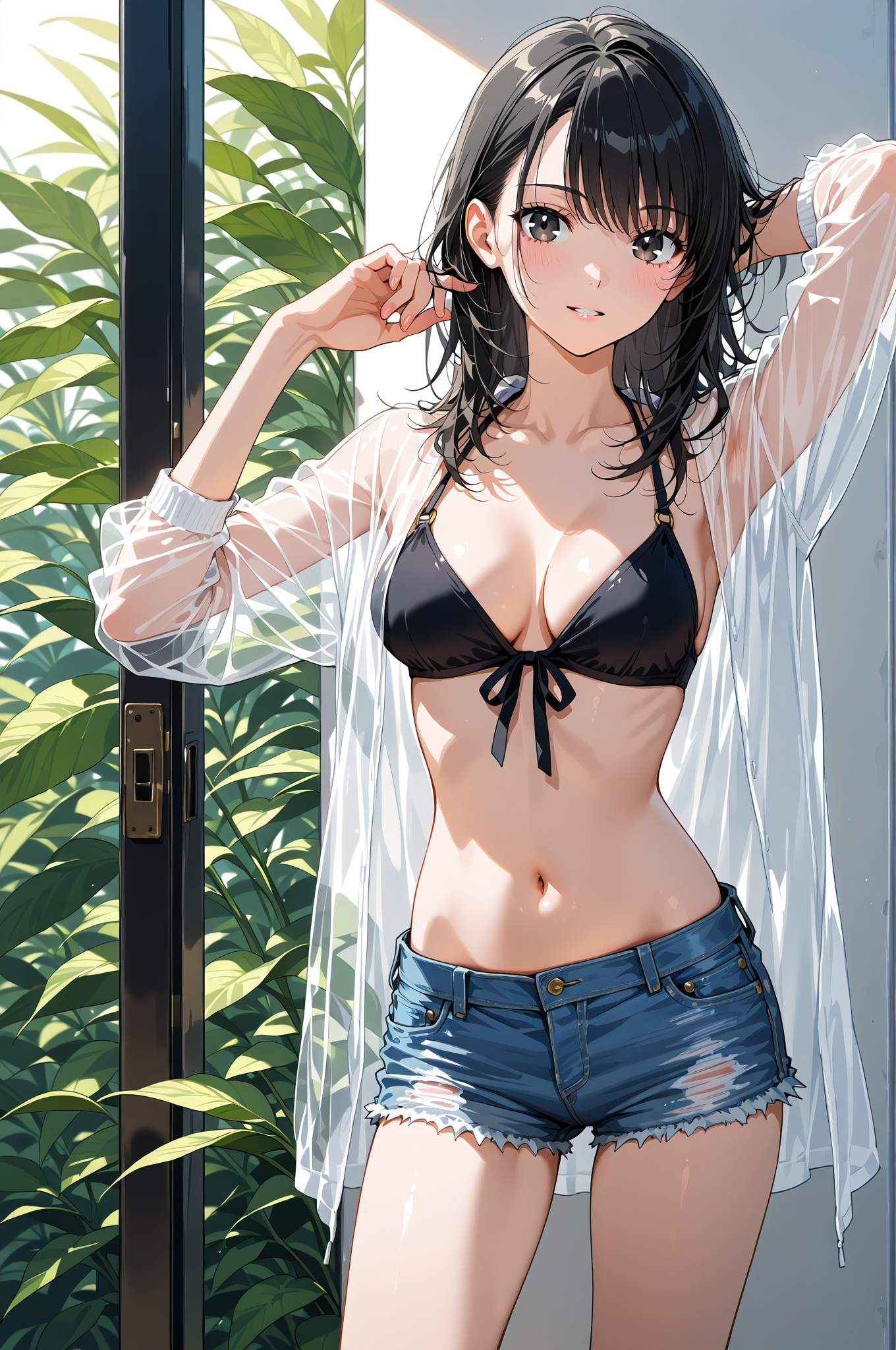 窓辺のポートレート、透け感のあるシャツと黒髪ウェーブ #美少女 #モデル #撮影