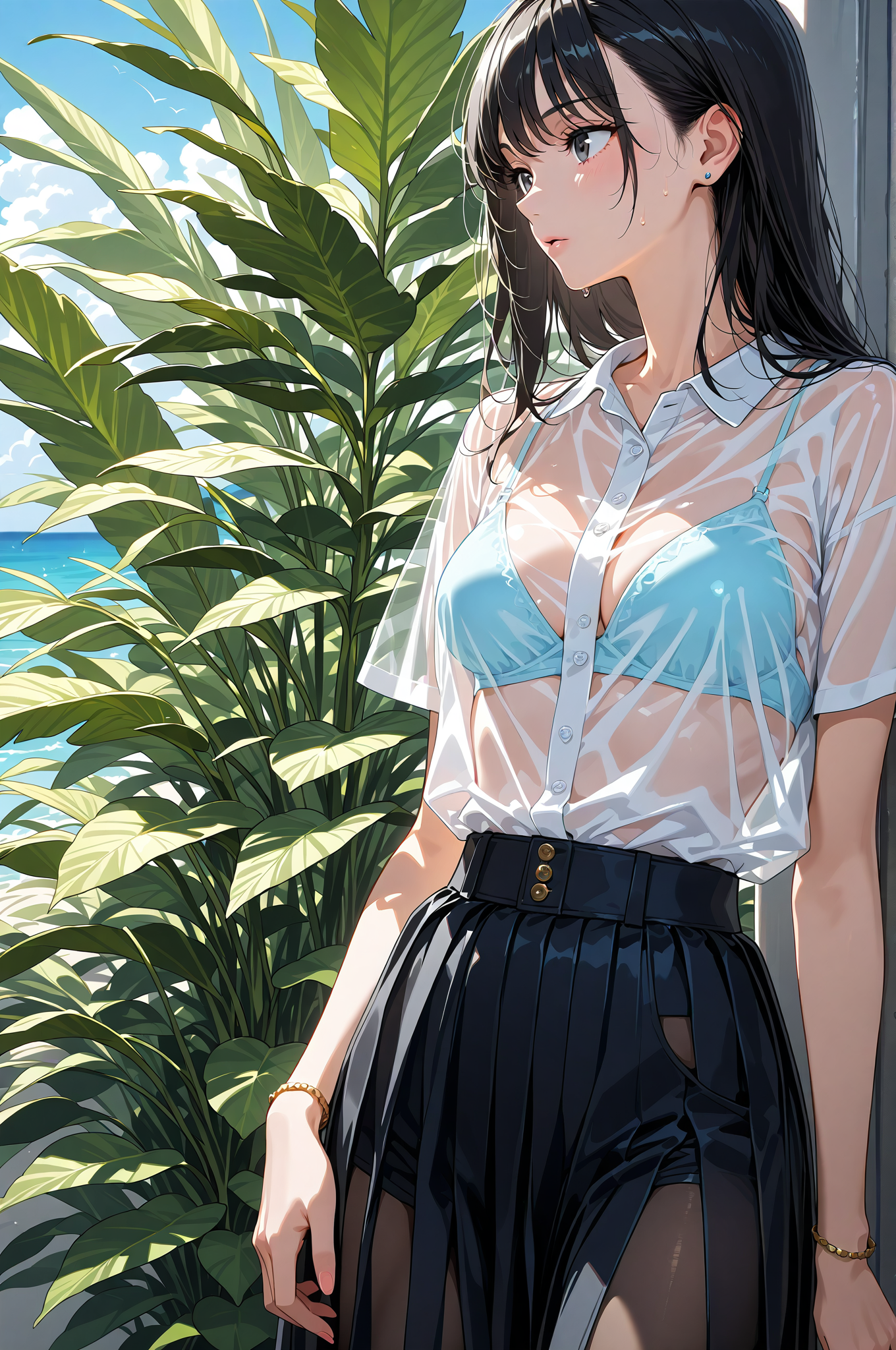 海辺の日差しを浴びる、清爽なポートレート #美少女 #アニメ調 #笑顔