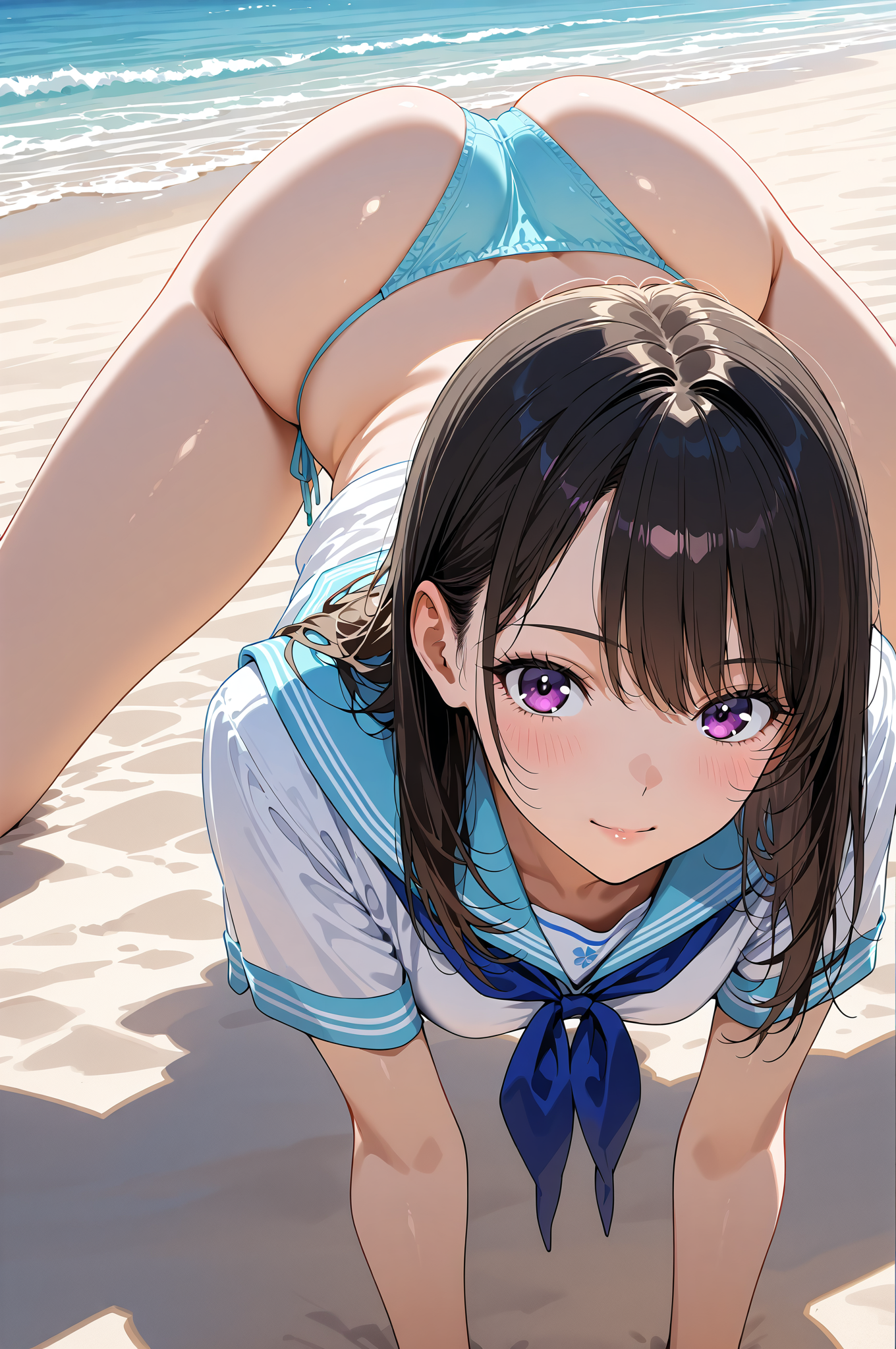 紫眼の少女が見つめるビーチポートレート #美少女 #アニメ調 #かわいい