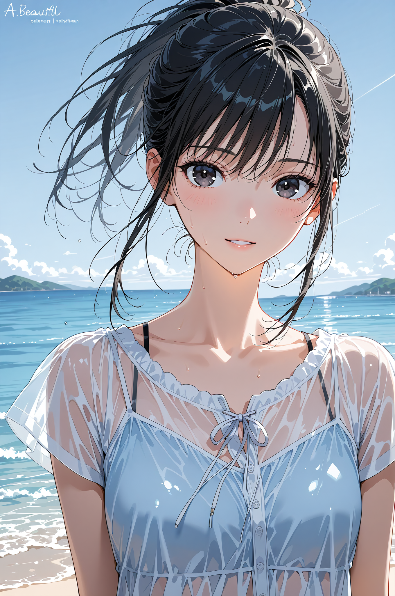 海辺の清楚な美少女ポートレート #美少女 #アニメ #かわいい