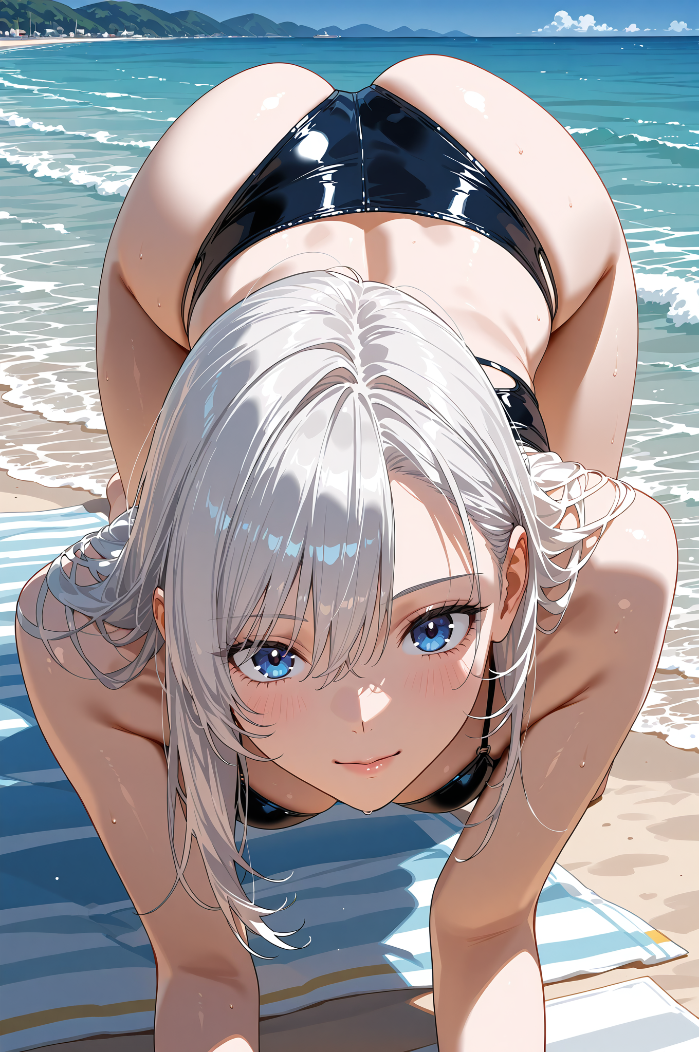 白髪美少女の海辺ポートレート #アニメ #美少女 #かわいい