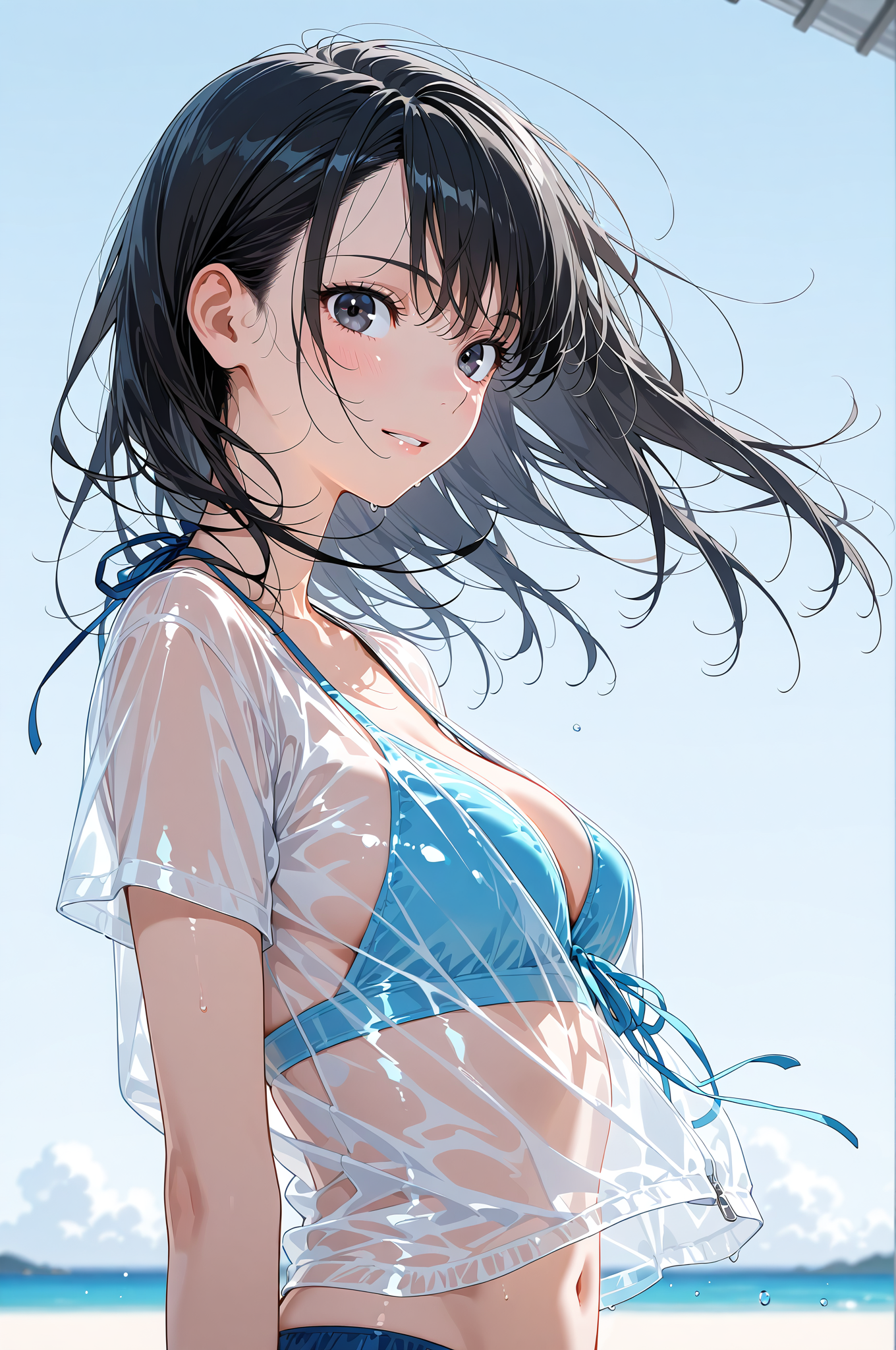 黒髪ロングヘアの爽やかなポートレート #美少女 #アニメ調 #笑顔