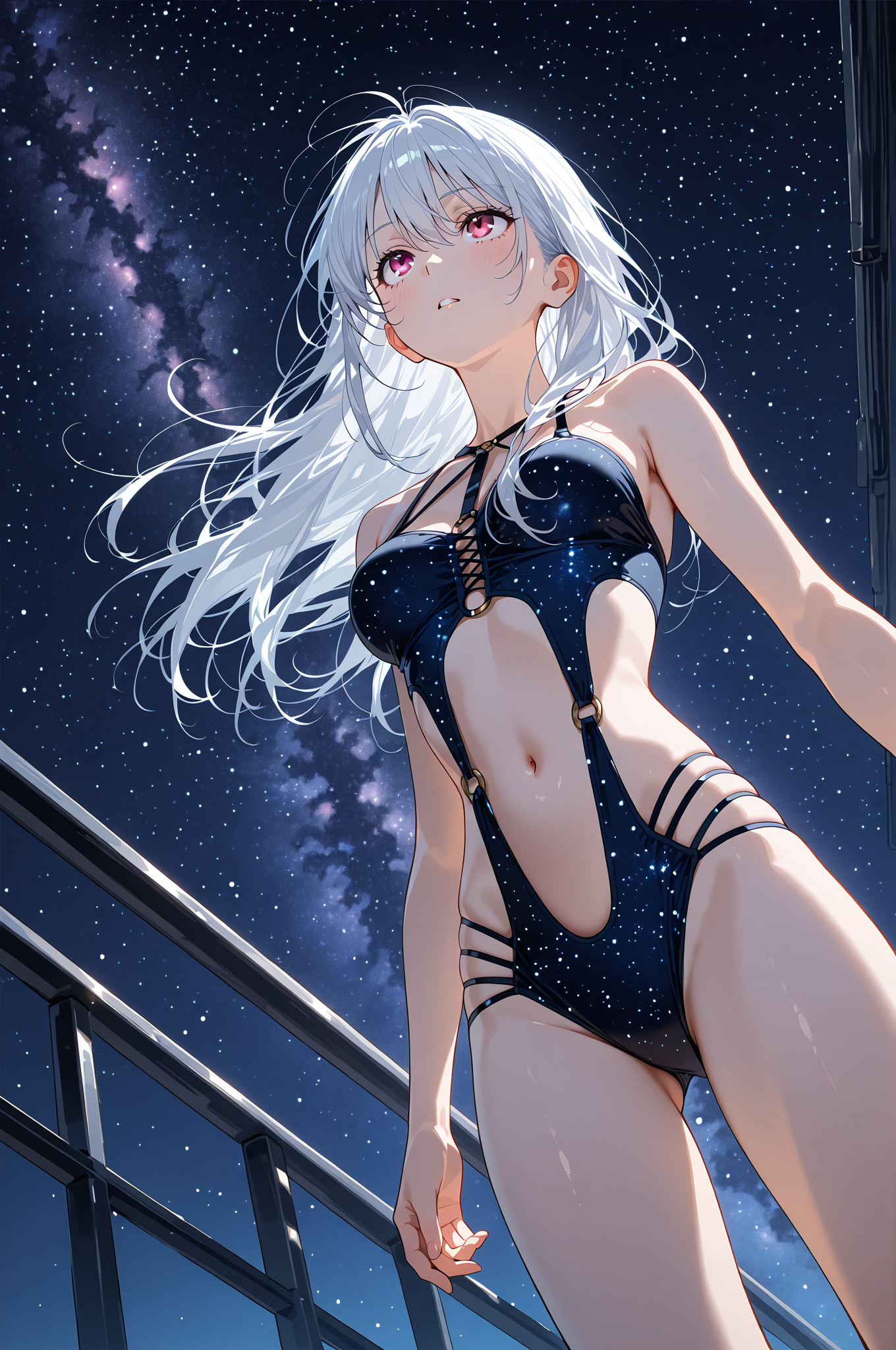 星空に映える銀髪の美少女ポートレート #美少女 #アニメ調 #かわいい