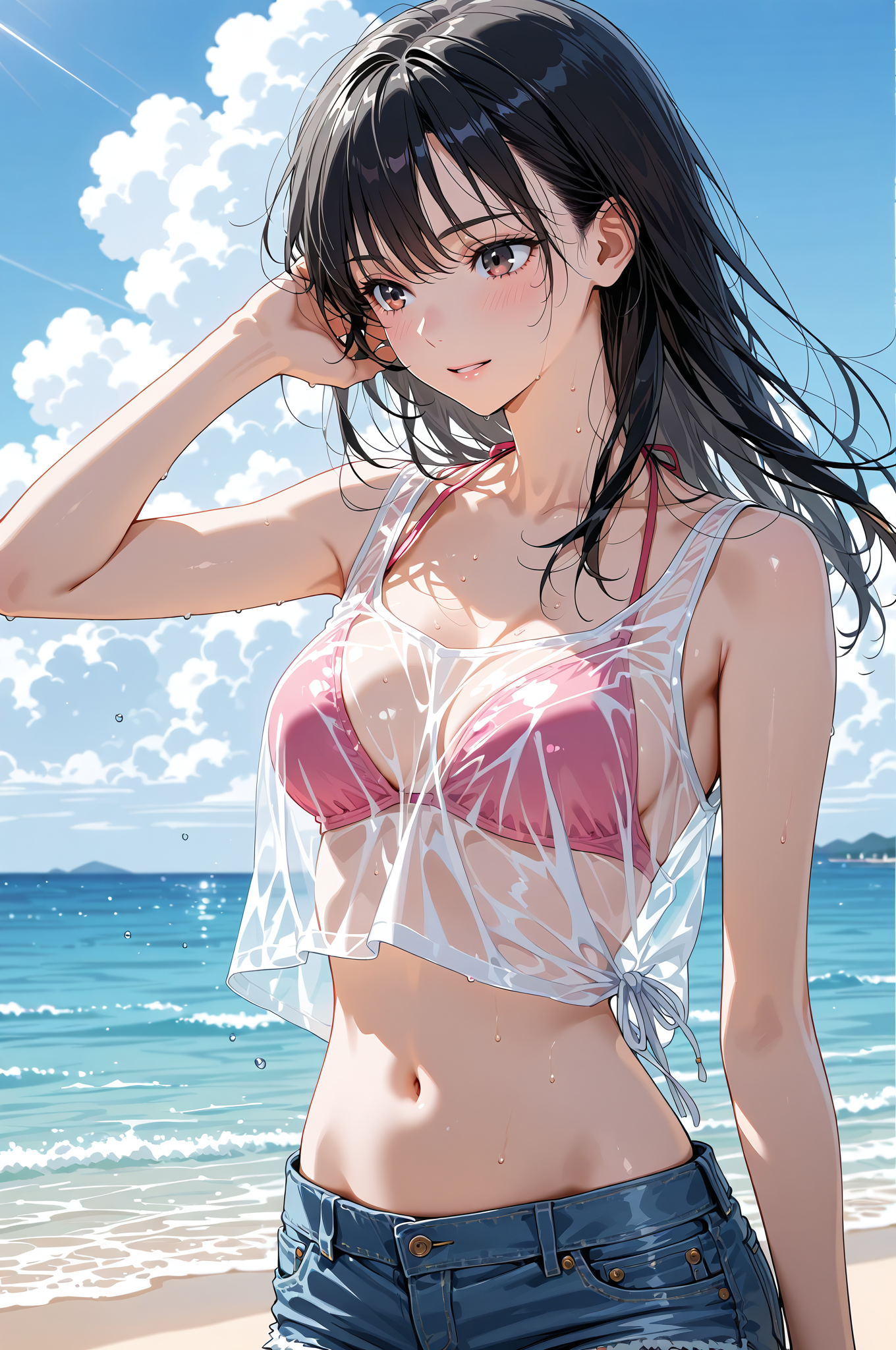 青空と海辺の爽やかポートレート #美少女 #アニメ調 #屋外