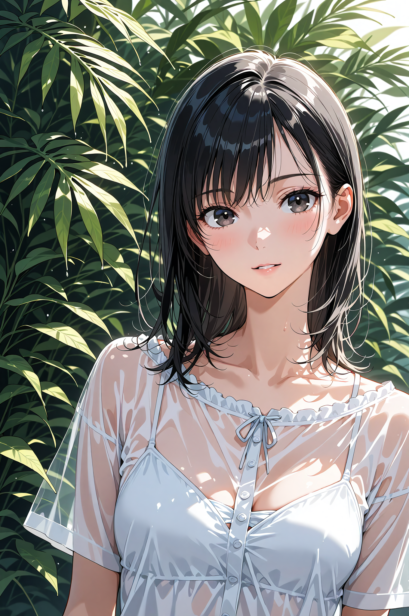 緑の庭園で微笑む黒髪の少女 #美少女 #アニメ調 #笑顔