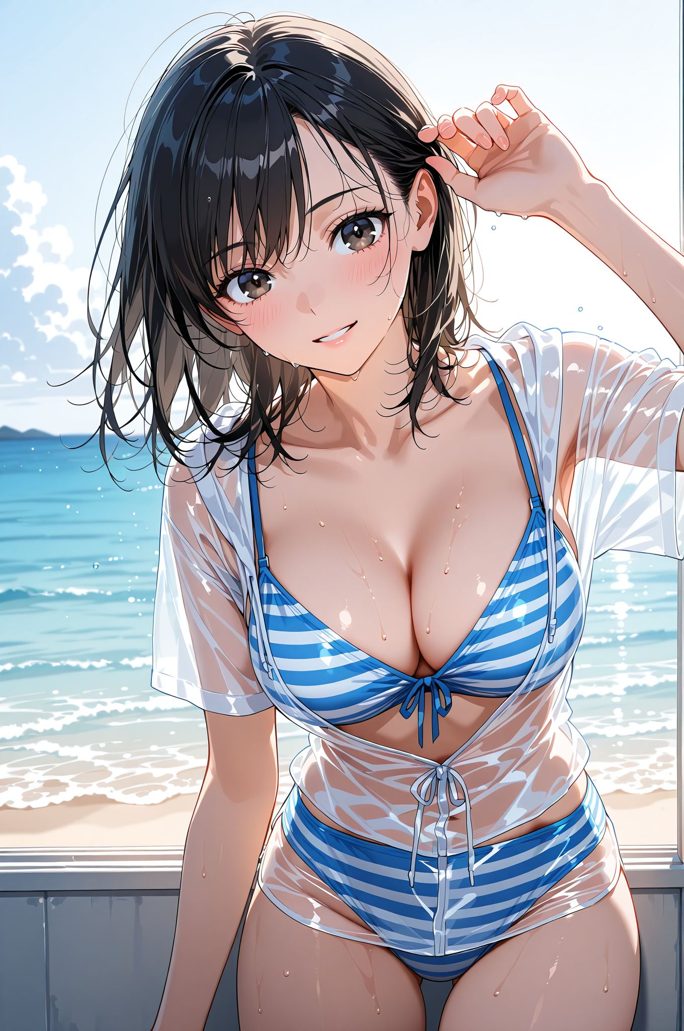 海辺の夏日、爽やかな笑顔のポートレート #美少女 #水着 #屋外