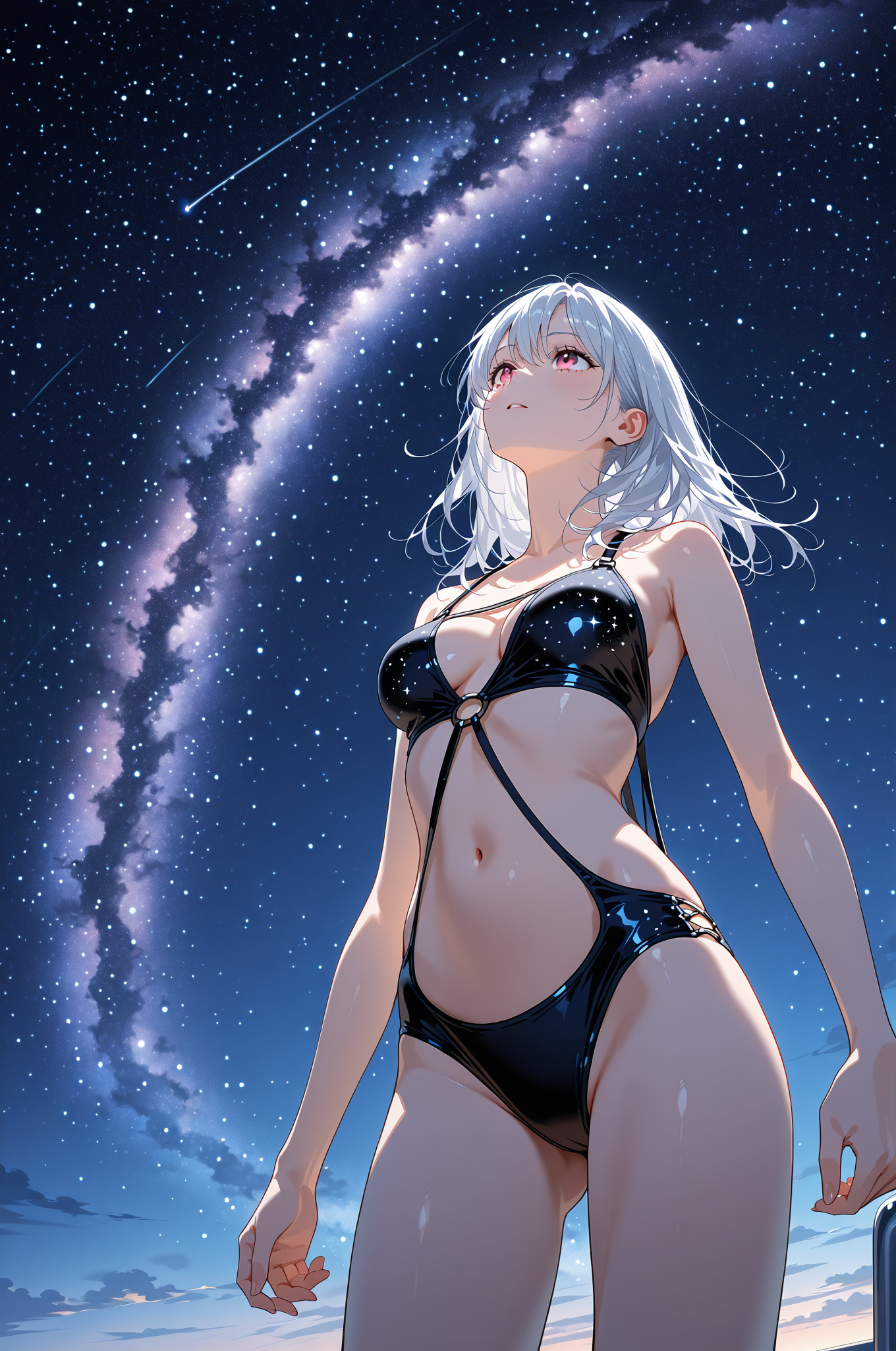 星空を仰ぐ白髪の少女 #美少女 #笑顔 #清楚