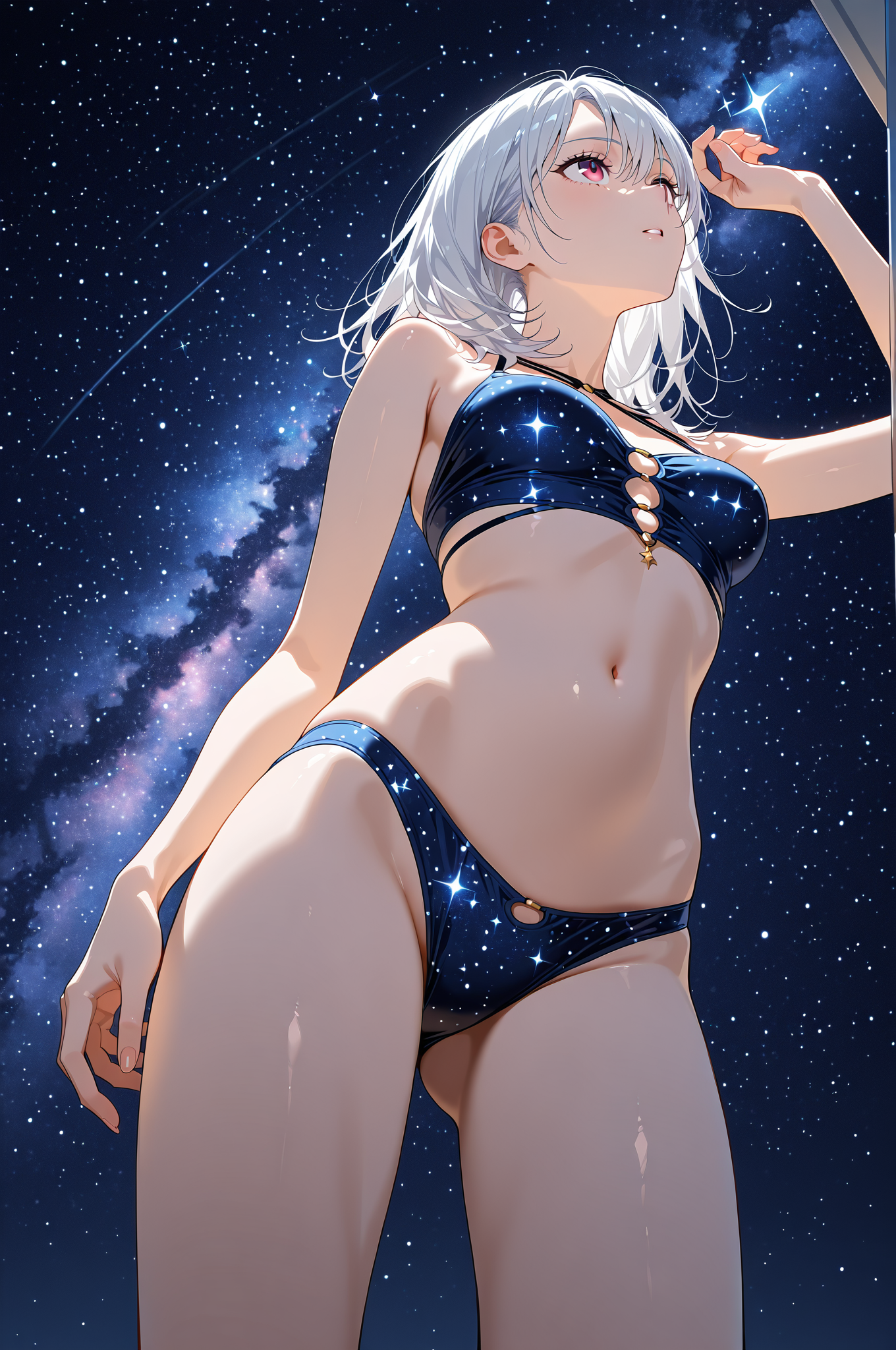 星空に映える白髪美少女のポートレート #美少女 #水着 #かわいい