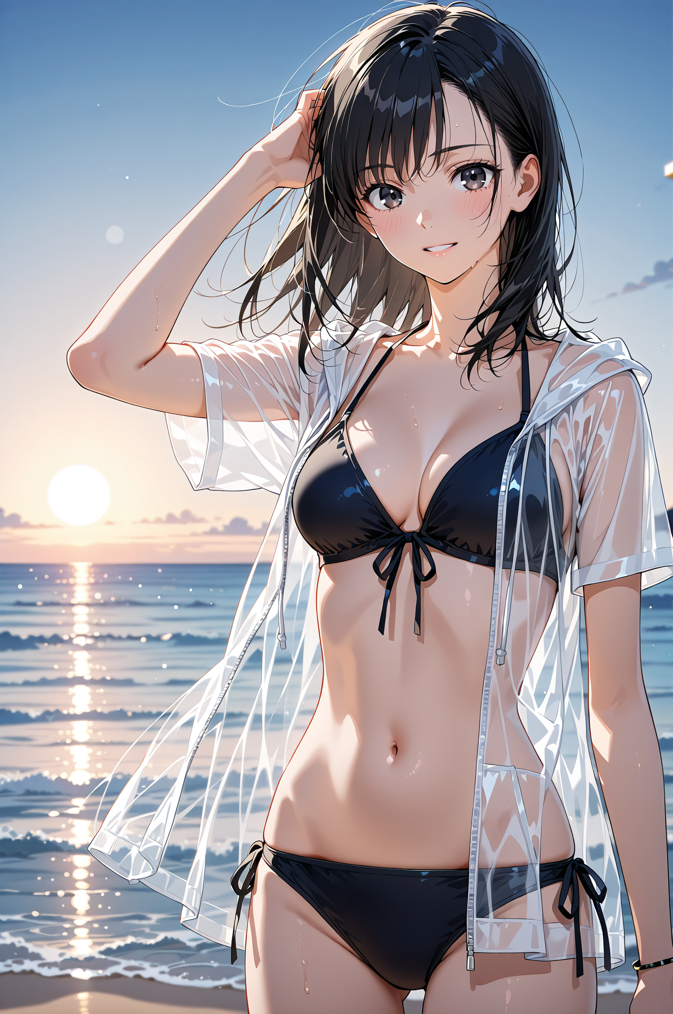海辺の夕焼けポートレート #美少女 #アニメ #空