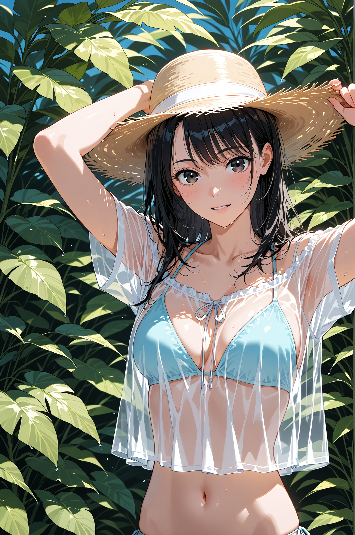 緑に囲まれた麦わら帽子のポートレート #美少女 #帽子 #ファッション