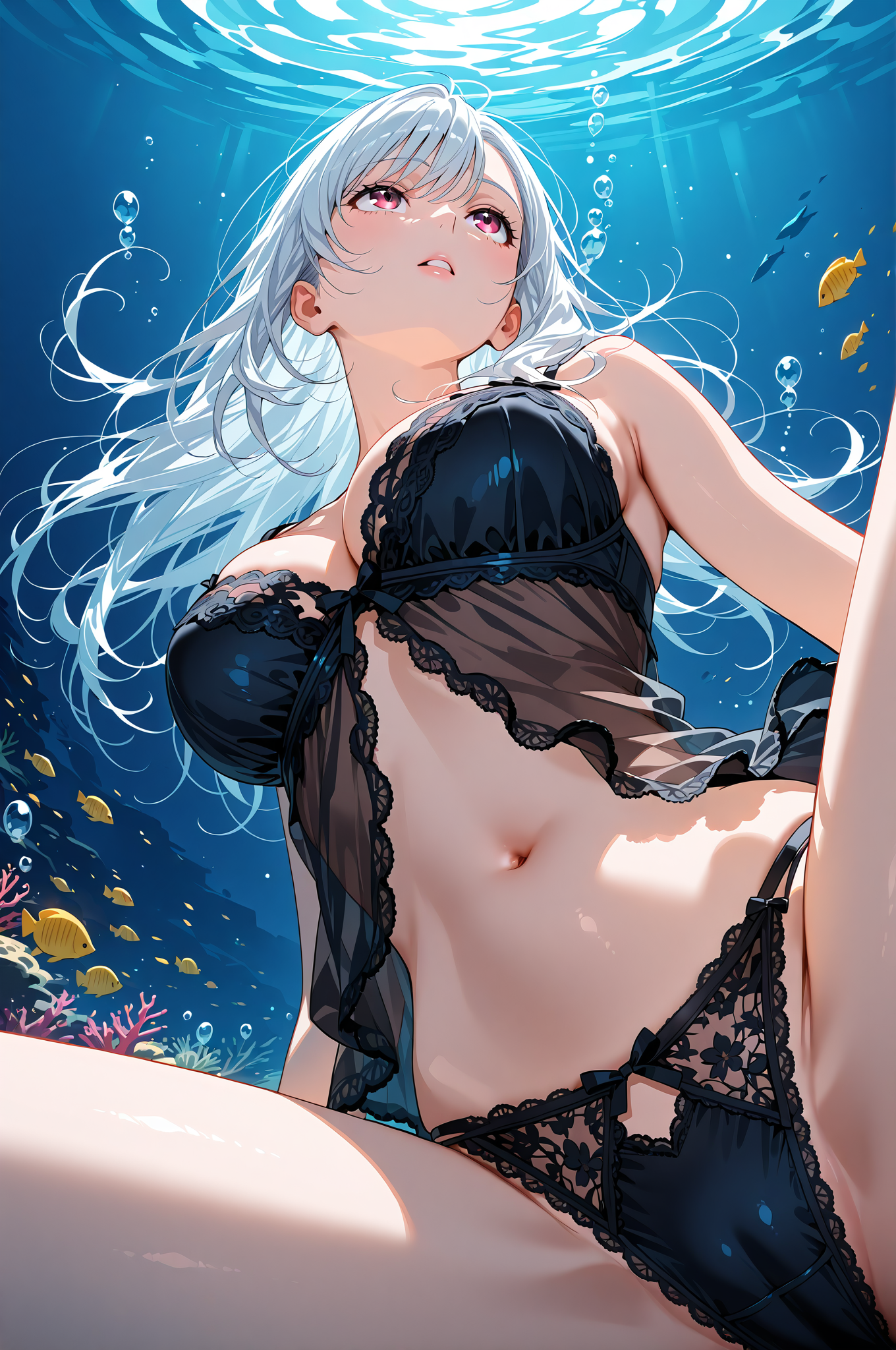 深海の中で見上げる銀髪の少女 #美少女 #アニメ #笑顔
