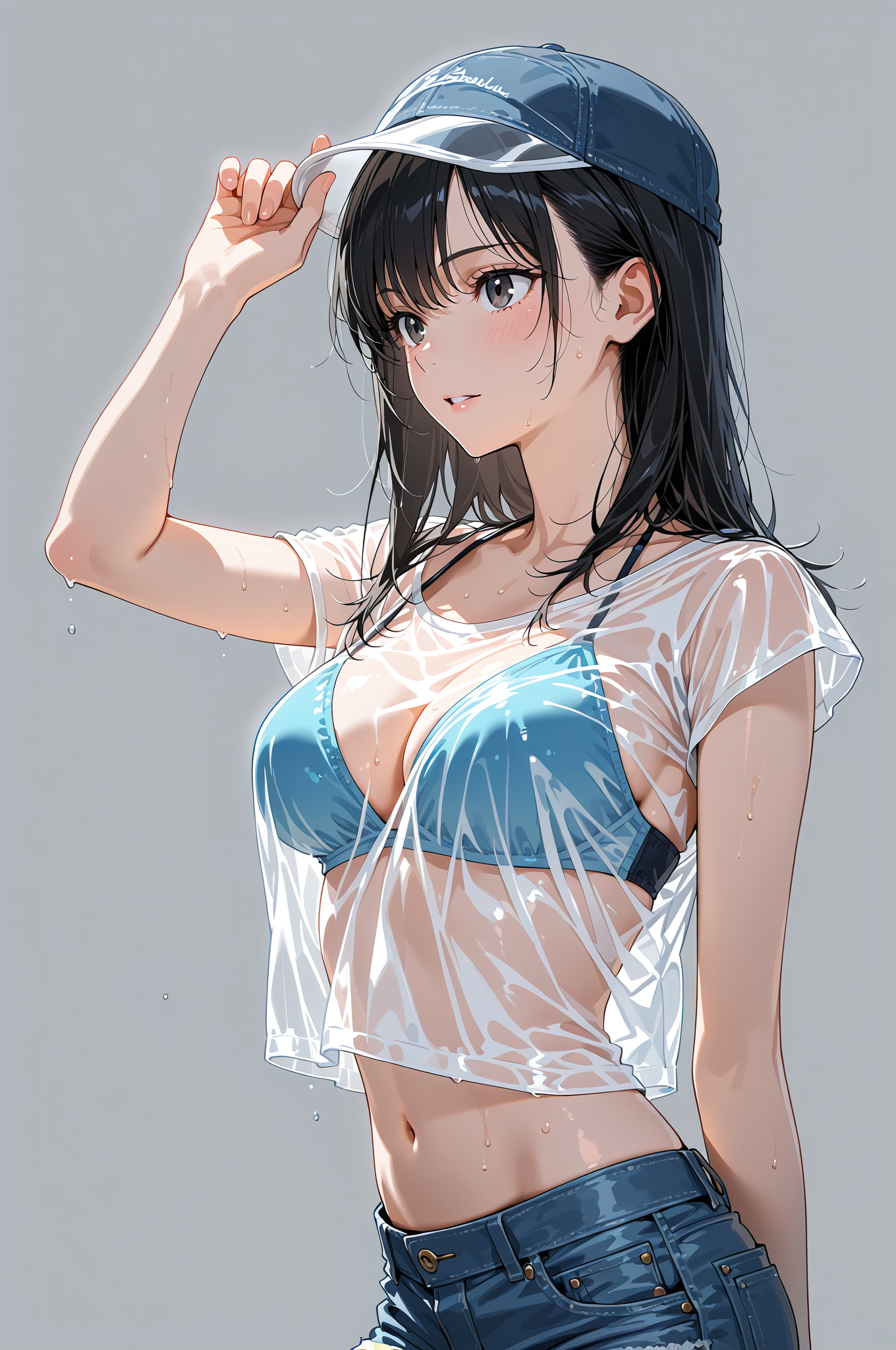 黒髪の少女、キャップとウェットルックの夏コーデ #美少女 #アニメ #制服
