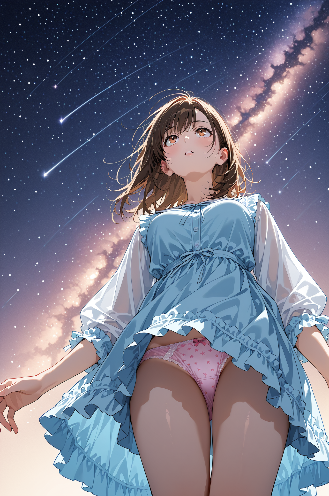 星空を見上げる清楚なアニメ調の少女 #美少女 #清楚 #屋外