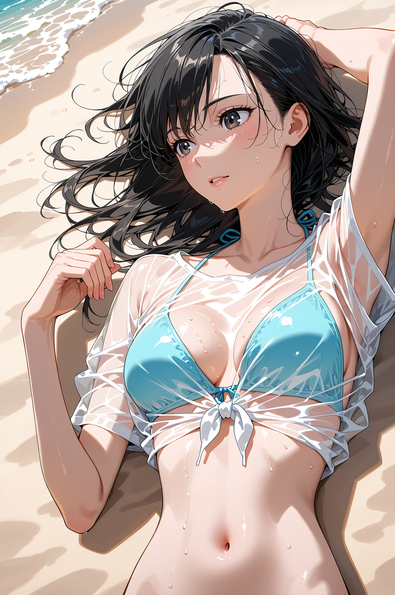 黒髪美少女の浜辺ポートレート #美少女 #アニメ調 #笑顔